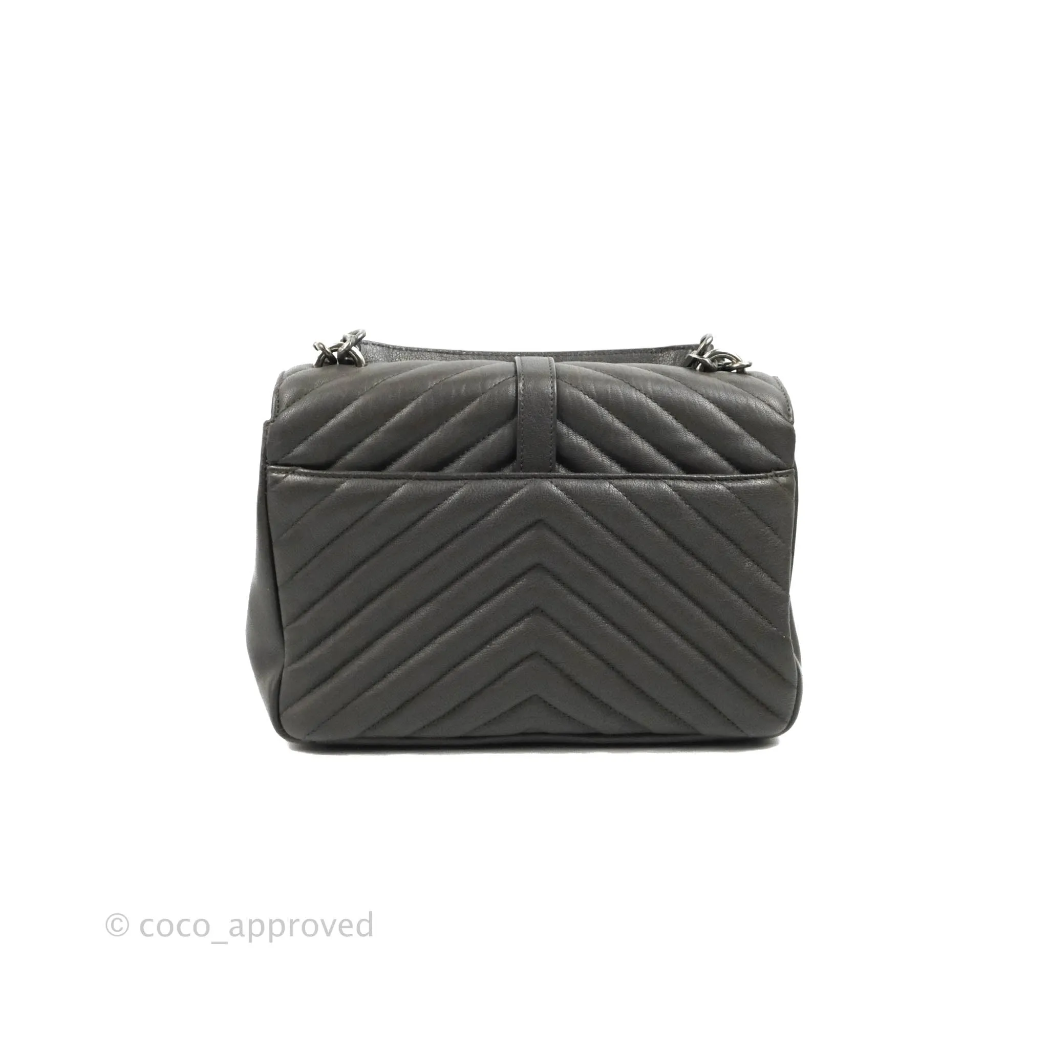 Saint Laurent Chevron Medium College Grey Chain Bag Ruthenium Hardware