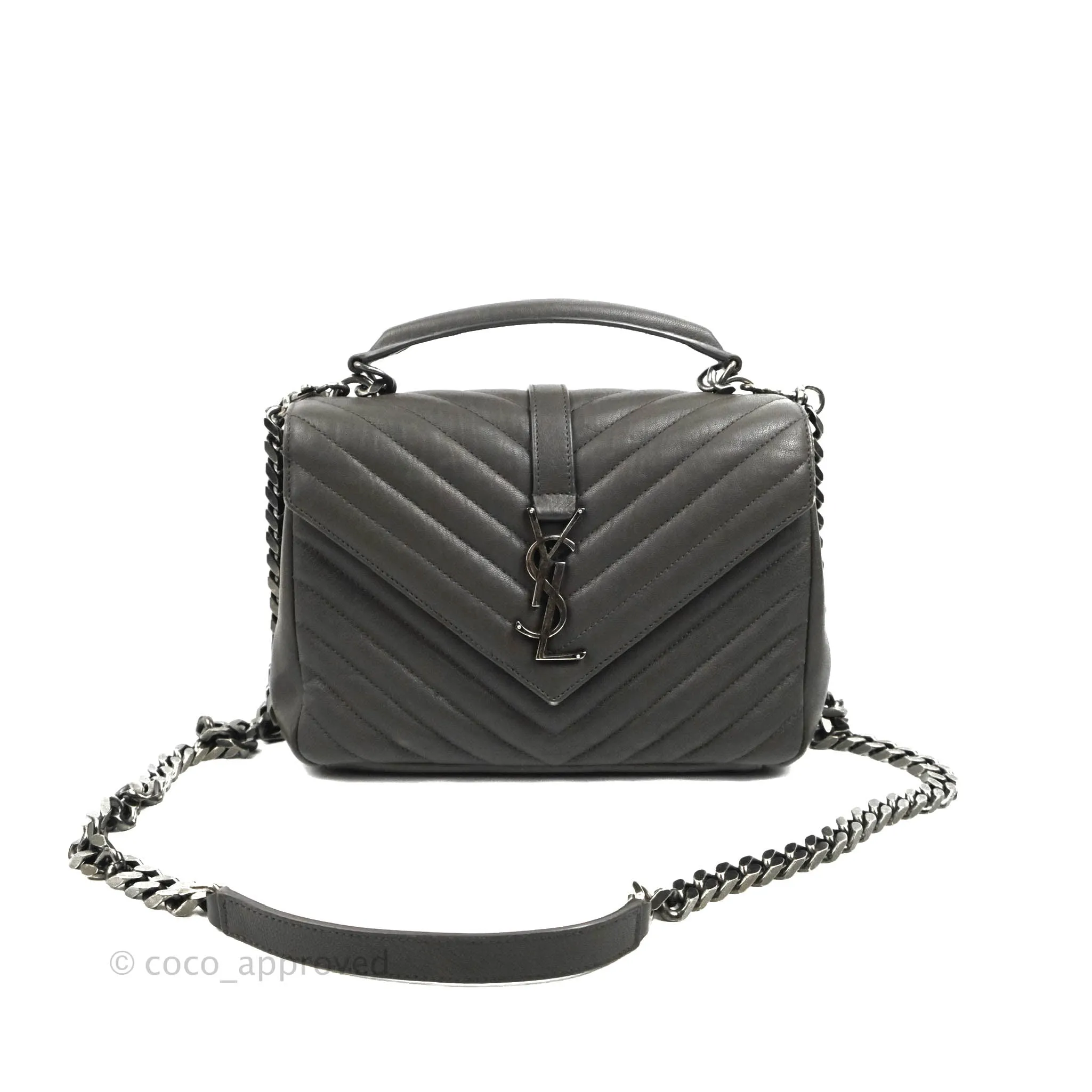 Saint Laurent Chevron Medium College Grey Chain Bag Ruthenium Hardware