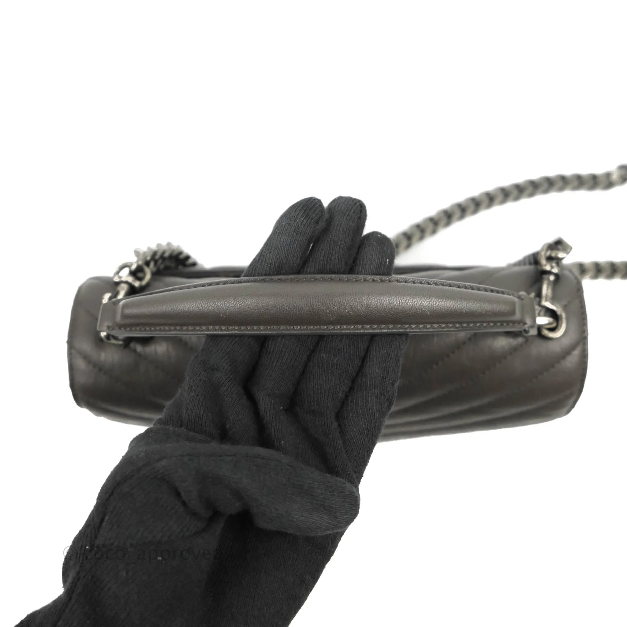 Saint Laurent Chevron Medium College Grey Chain Bag Ruthenium Hardware