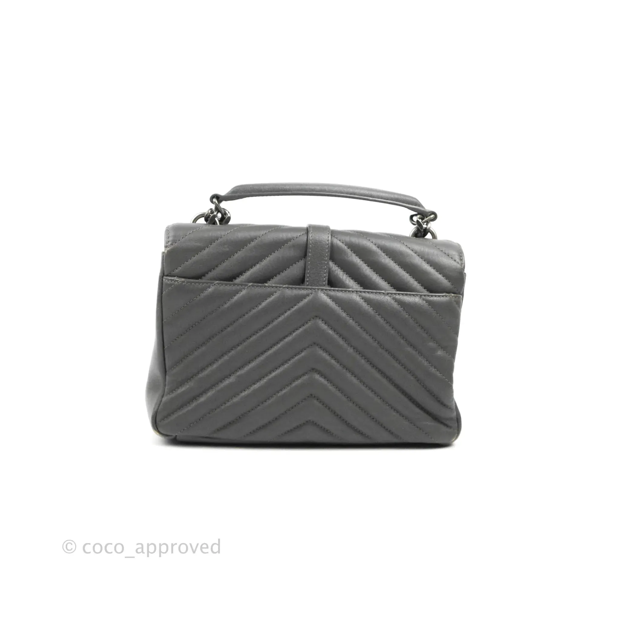 Saint Laurent Chevron Medium College Grey Chain Bag Ruthenium Hardware