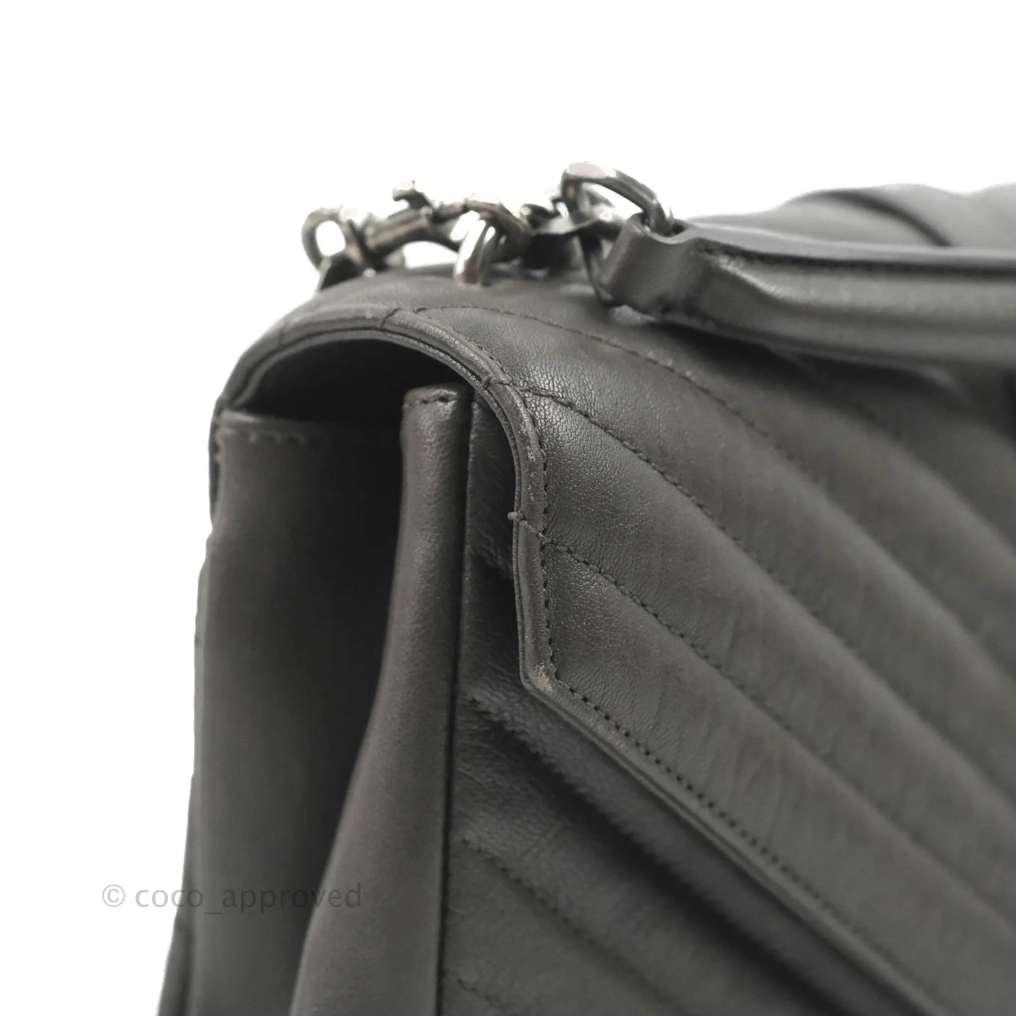 Saint Laurent Chevron Medium College Grey Chain Bag Ruthenium Hardware