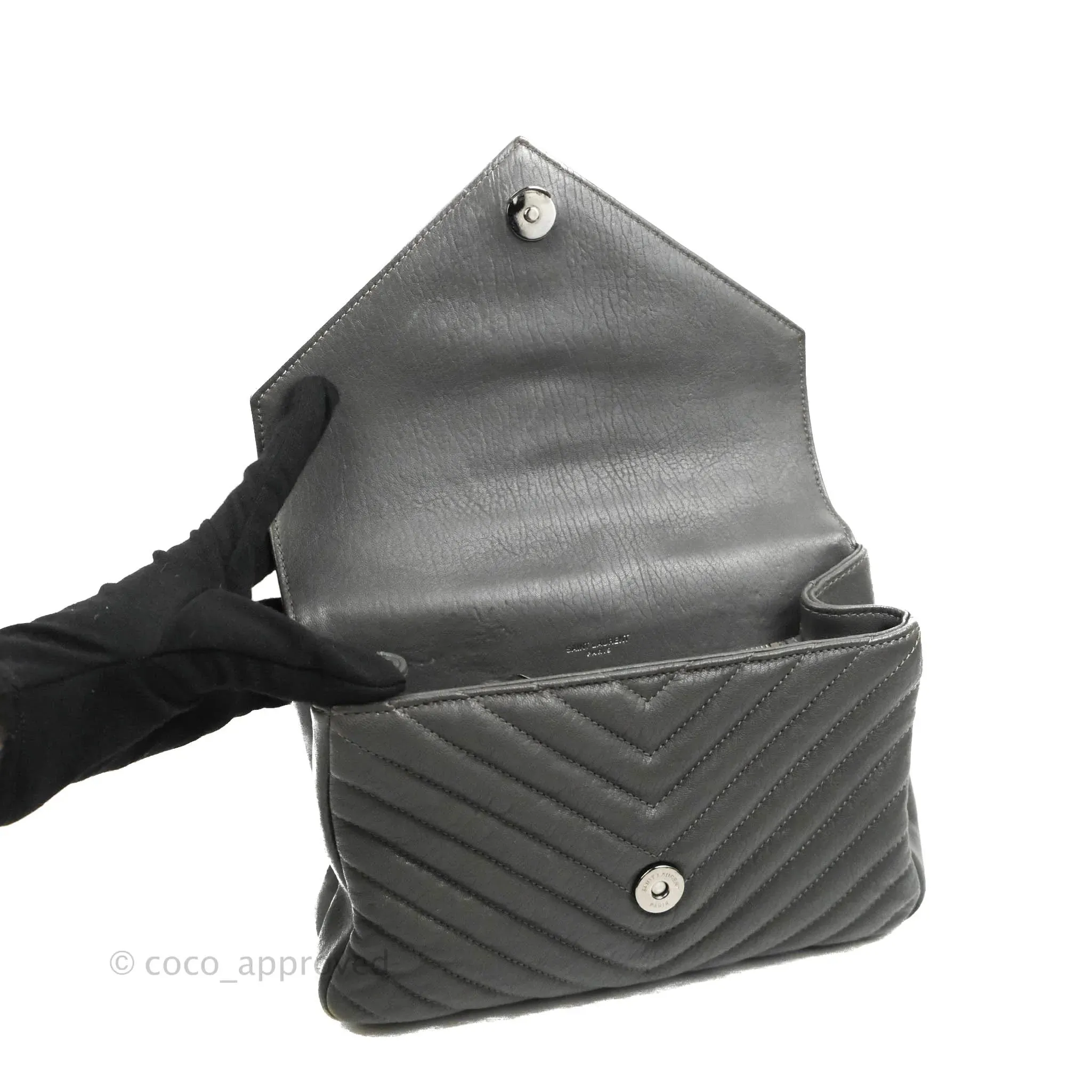 Saint Laurent Chevron Medium College Grey Chain Bag Ruthenium Hardware