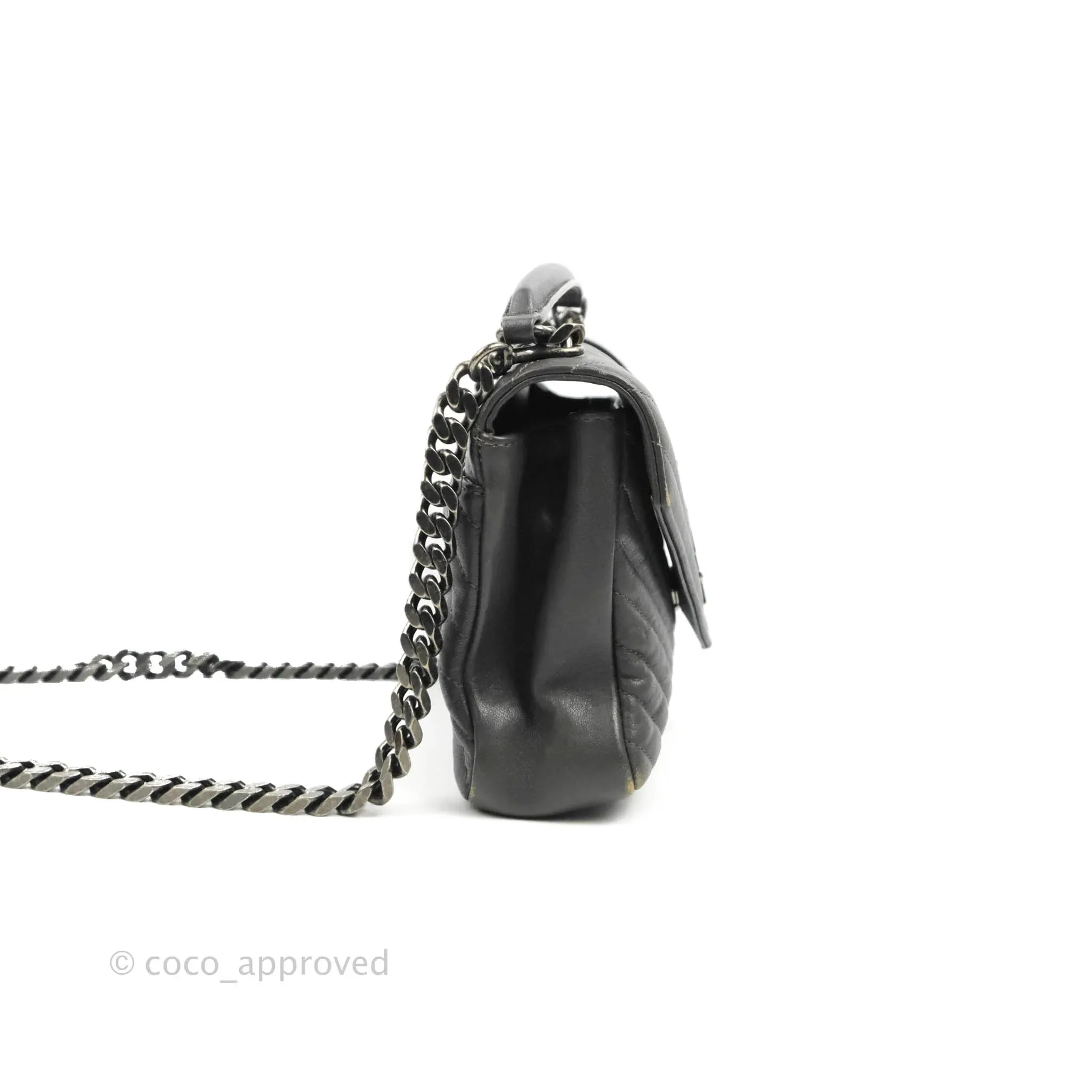 Saint Laurent Chevron Medium College Grey Chain Bag Ruthenium Hardware