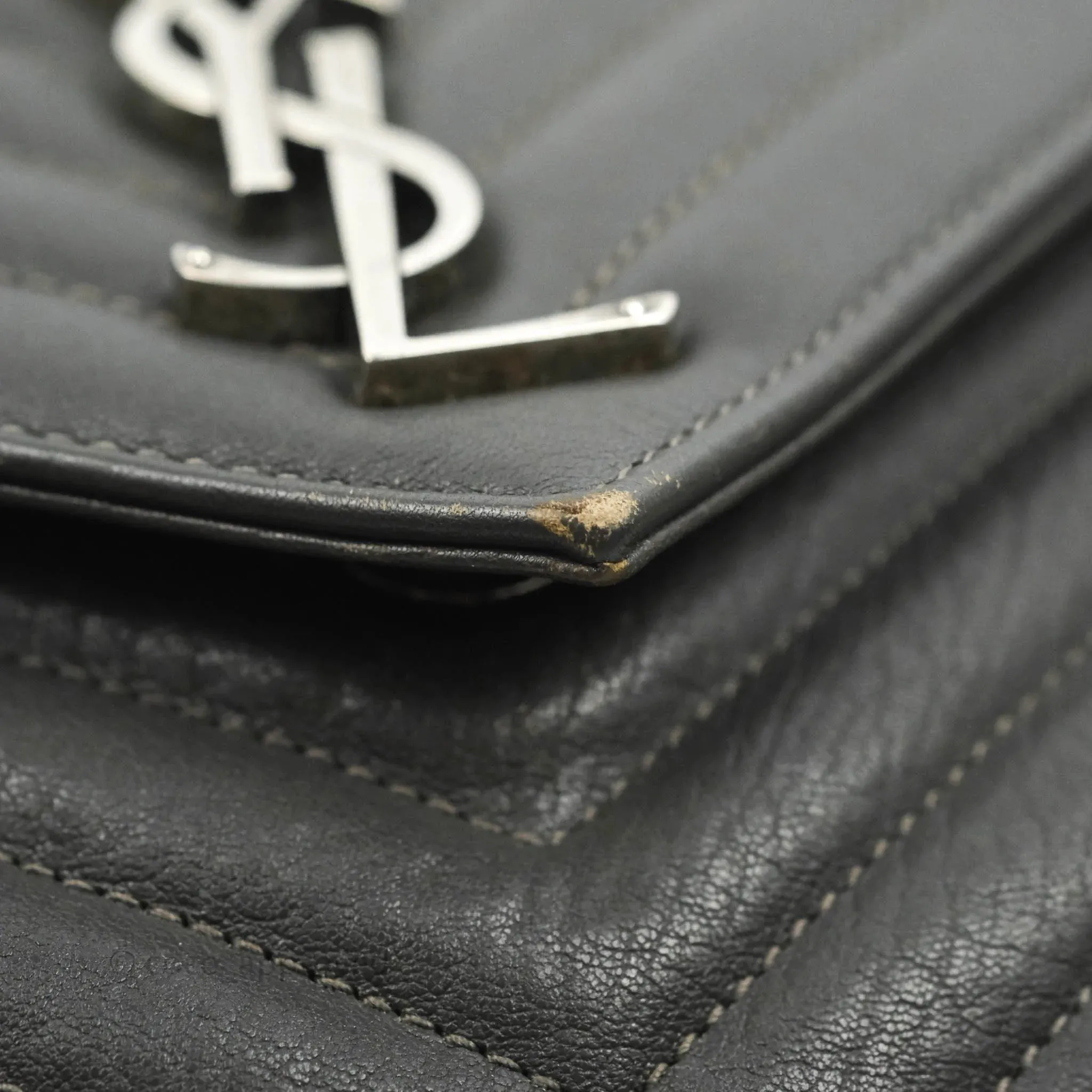 Saint Laurent Chevron Medium College Grey Chain Bag Ruthenium Hardware
