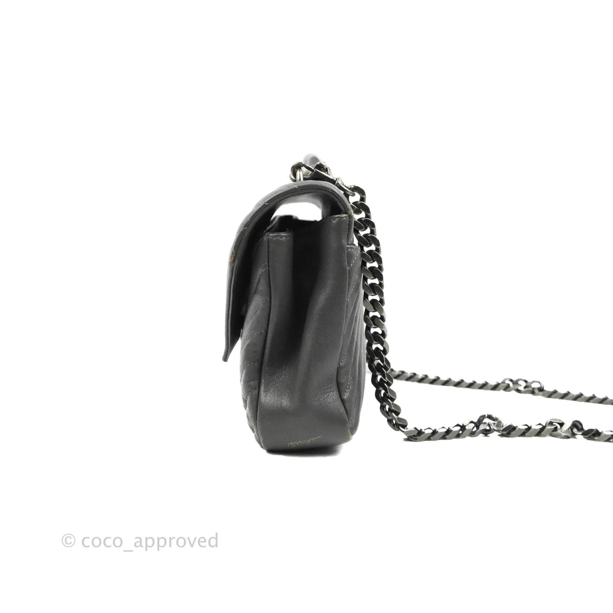 Saint Laurent Chevron Medium College Grey Chain Bag Ruthenium Hardware