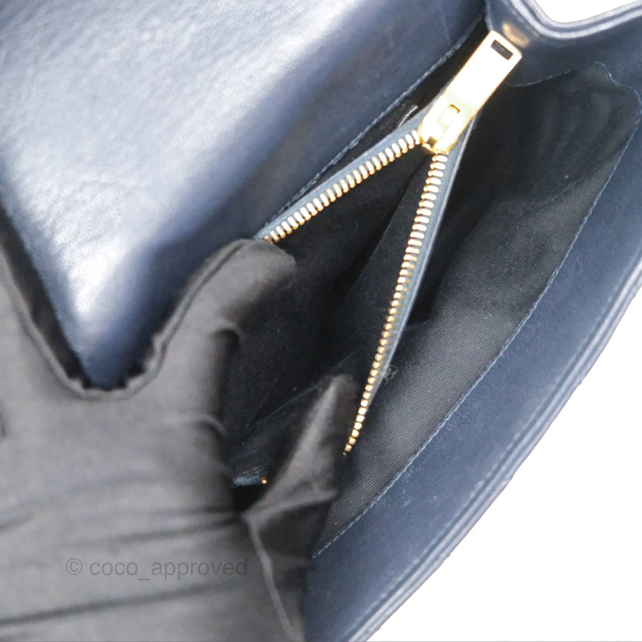 Saint Laurent Chevron Medium College Navy Chain Bag Gold Hardware