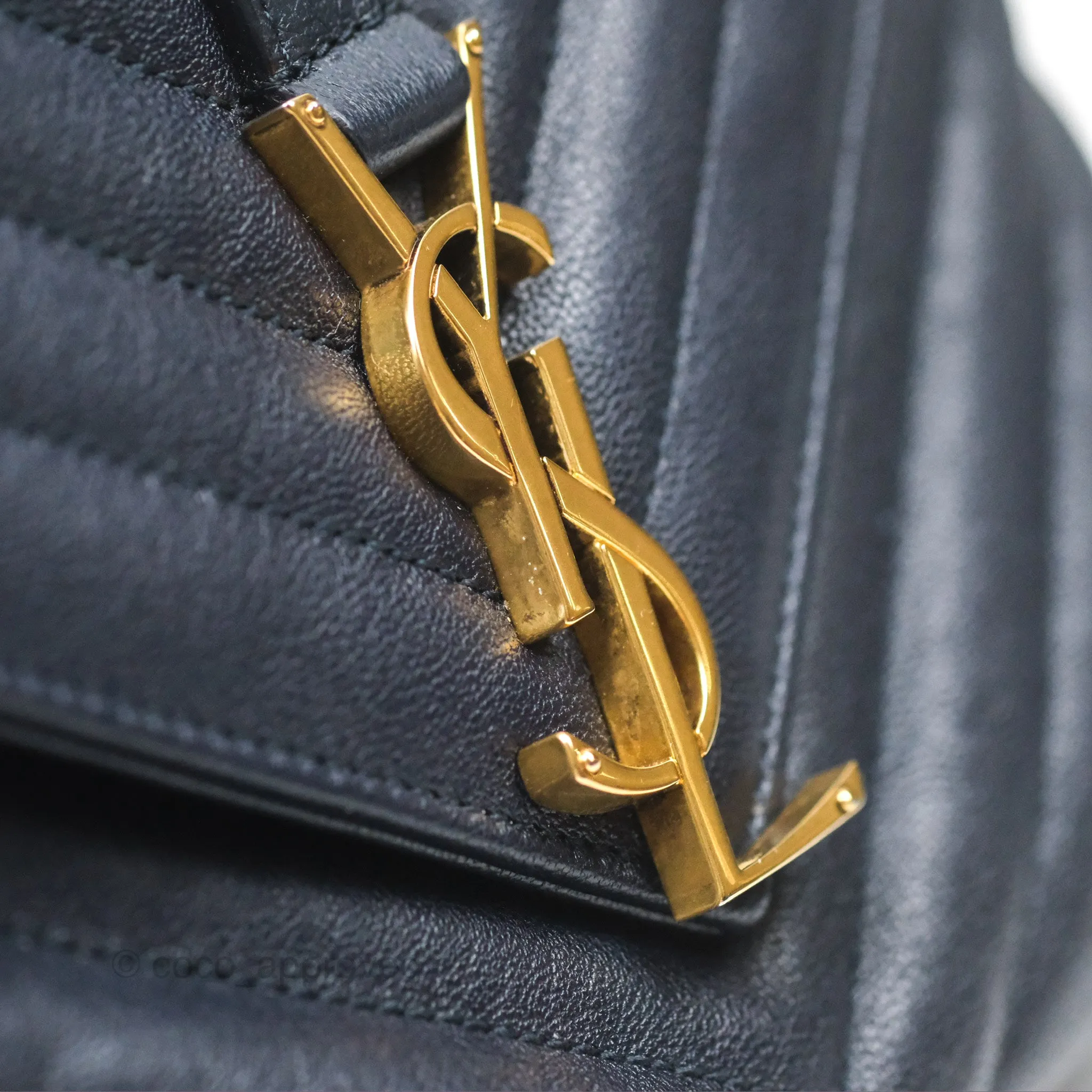 Saint Laurent Chevron Medium College Navy Chain Bag Gold Hardware