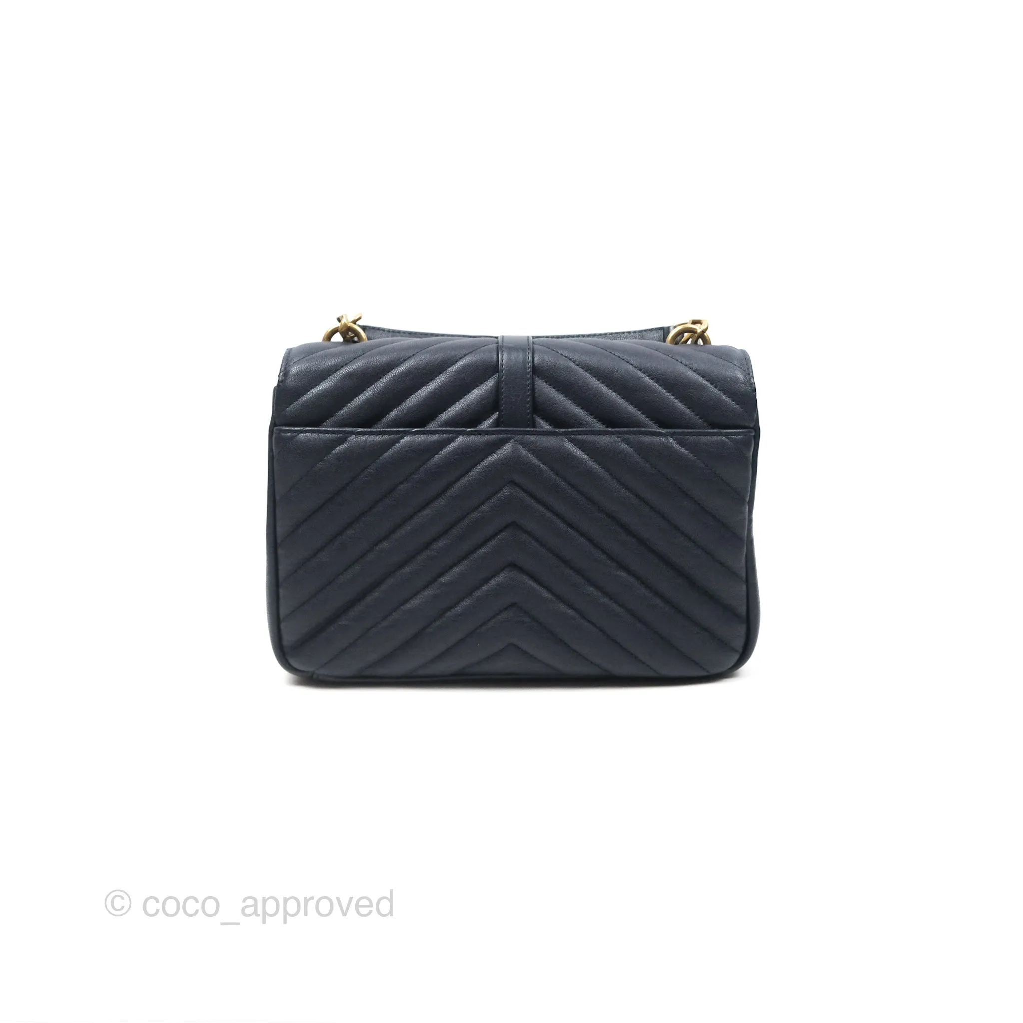 Saint Laurent Chevron Medium College Navy Chain Bag Gold Hardware