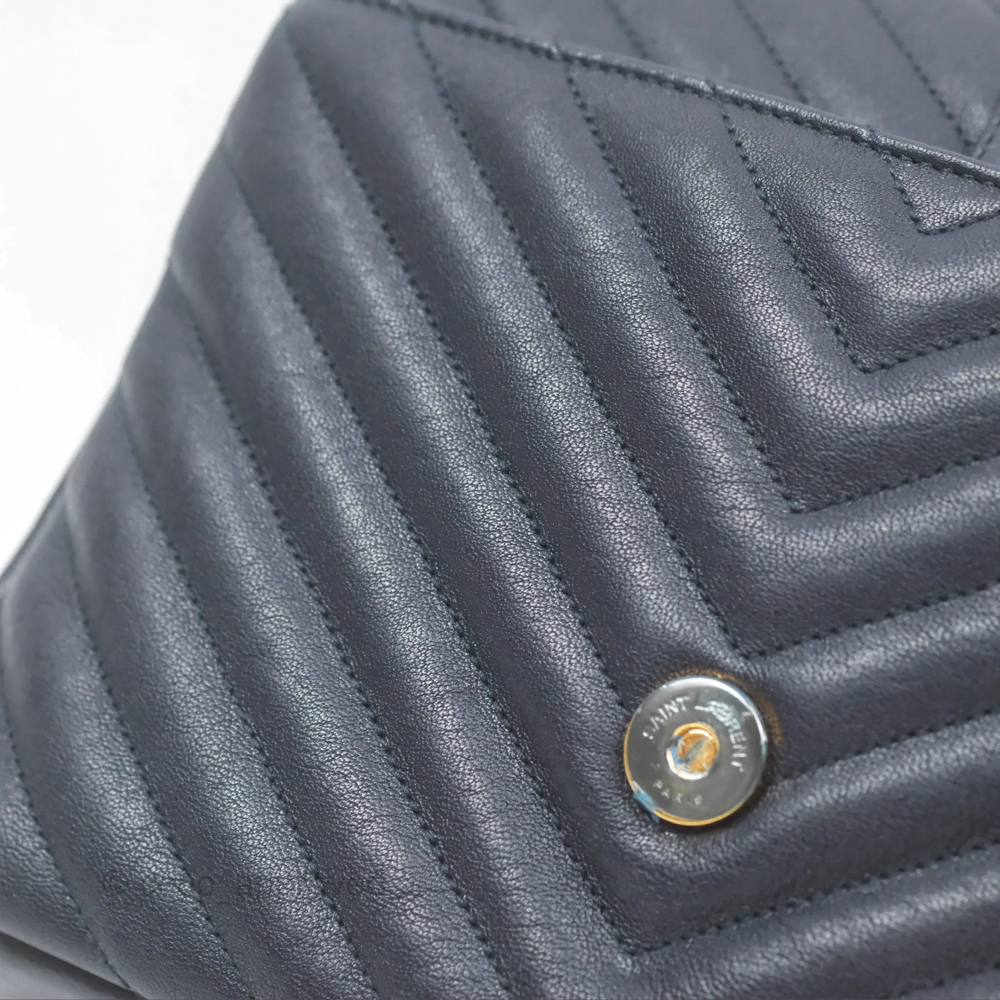 Saint Laurent Chevron Medium College Navy Chain Bag Gold Hardware