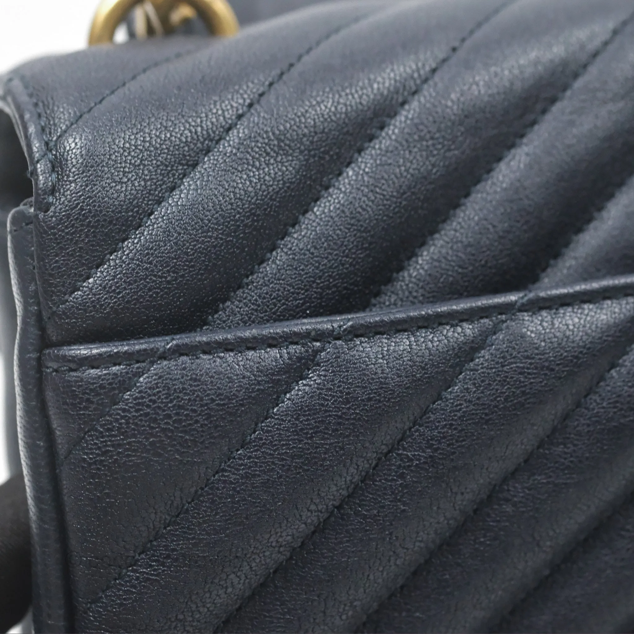 Saint Laurent Chevron Medium College Navy Chain Bag Gold Hardware