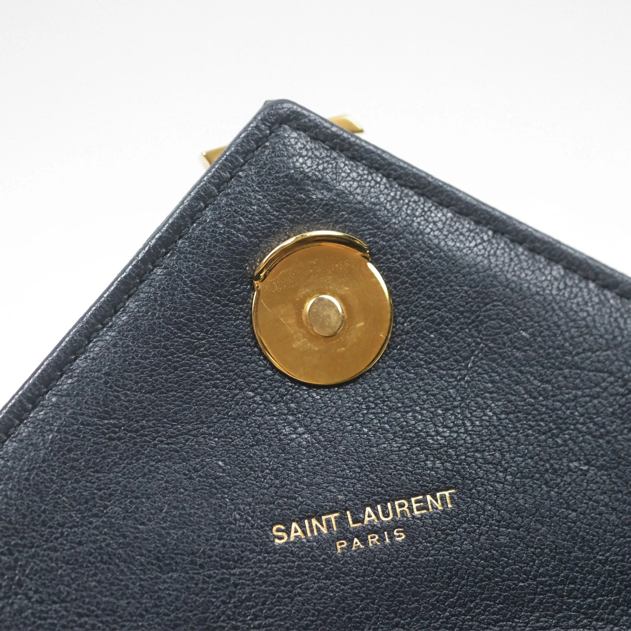 Saint Laurent Chevron Medium College Navy Chain Bag Gold Hardware
