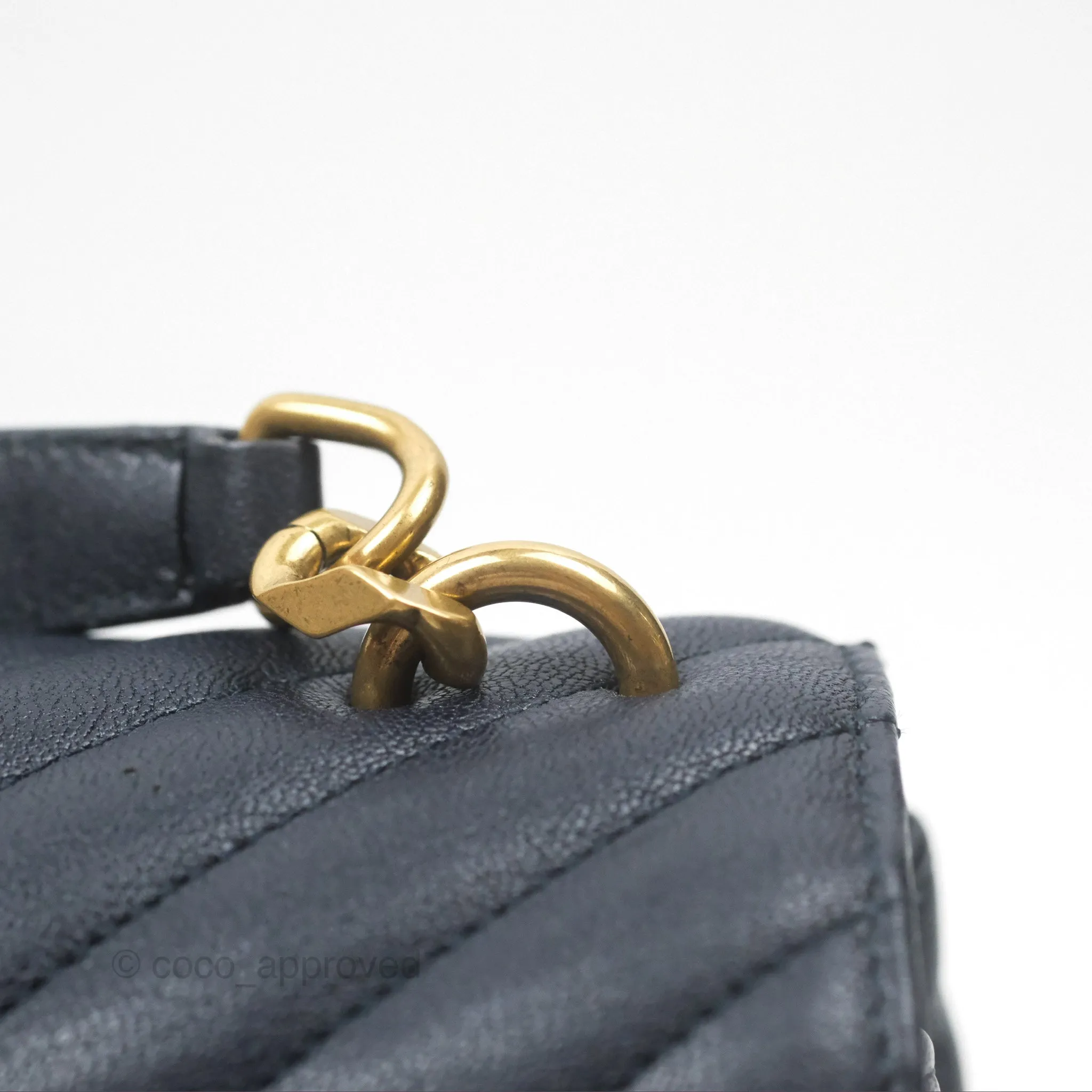 Saint Laurent Chevron Medium College Navy Chain Bag Gold Hardware