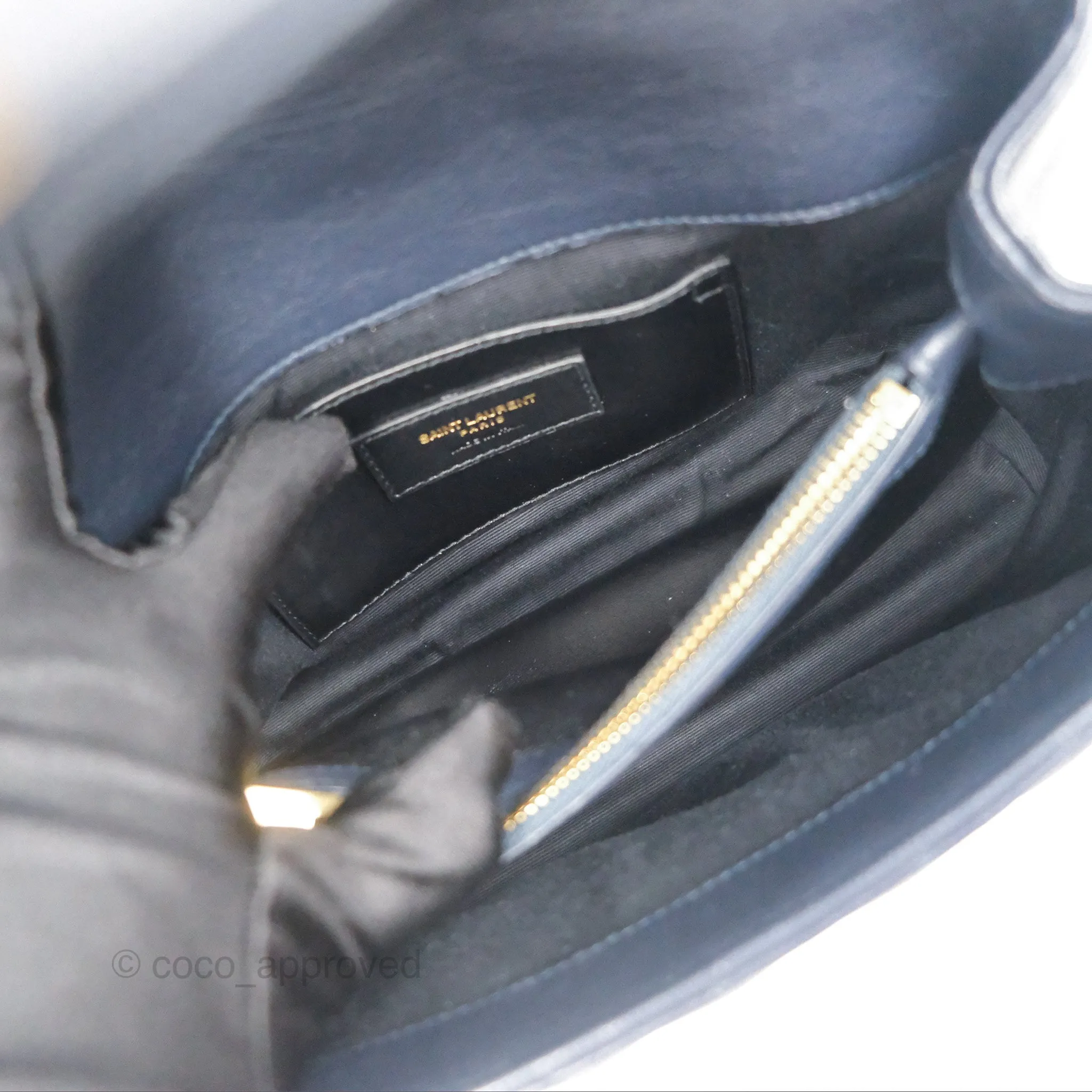 Saint Laurent Chevron Medium College Navy Chain Bag Gold Hardware
