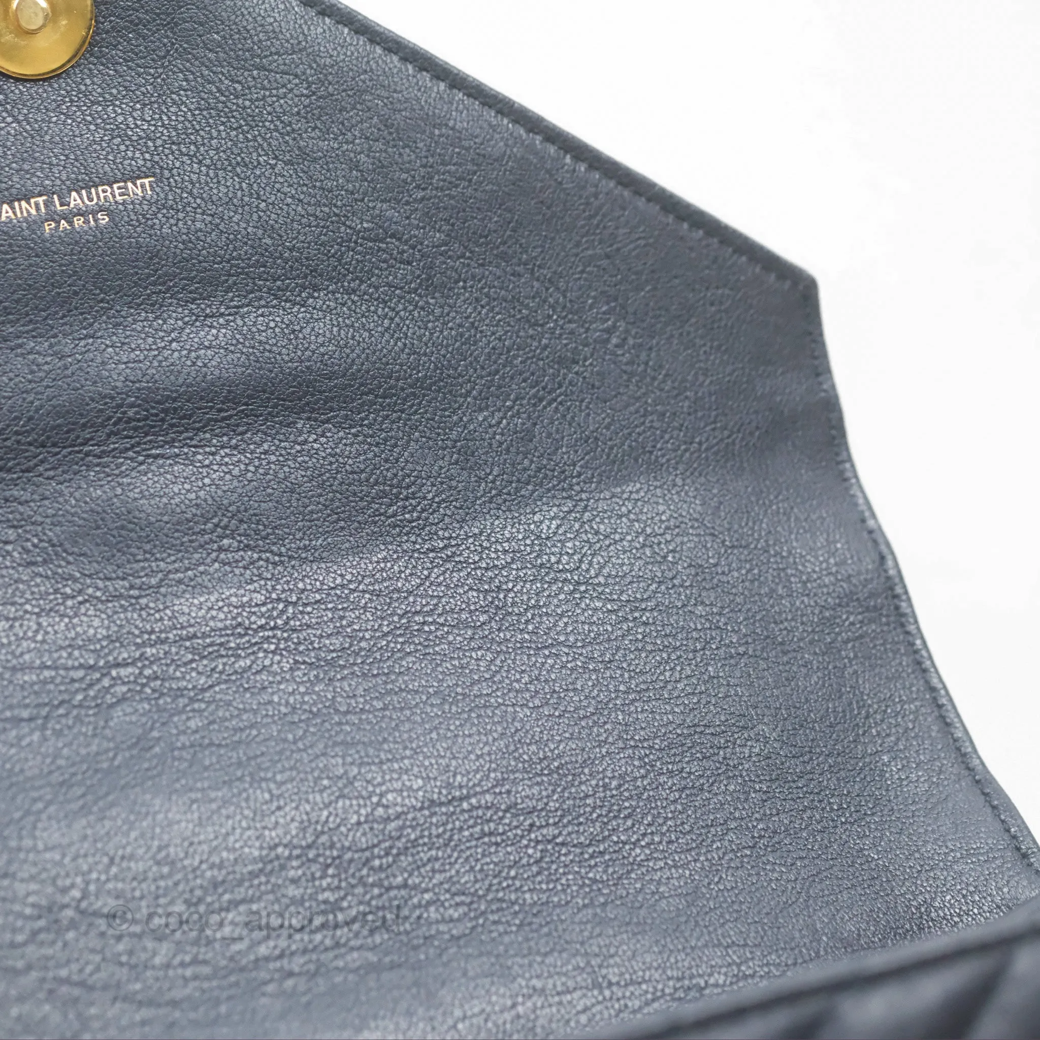 Saint Laurent Chevron Medium College Navy Chain Bag Gold Hardware