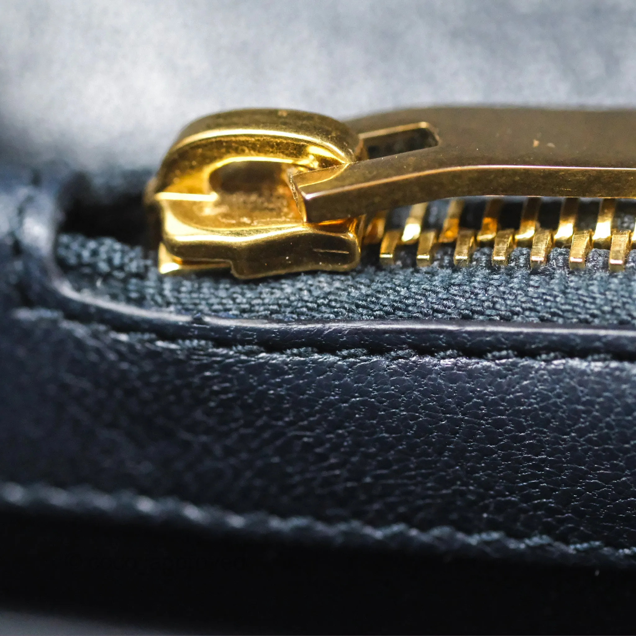 Saint Laurent Chevron Medium College Navy Chain Bag Gold Hardware