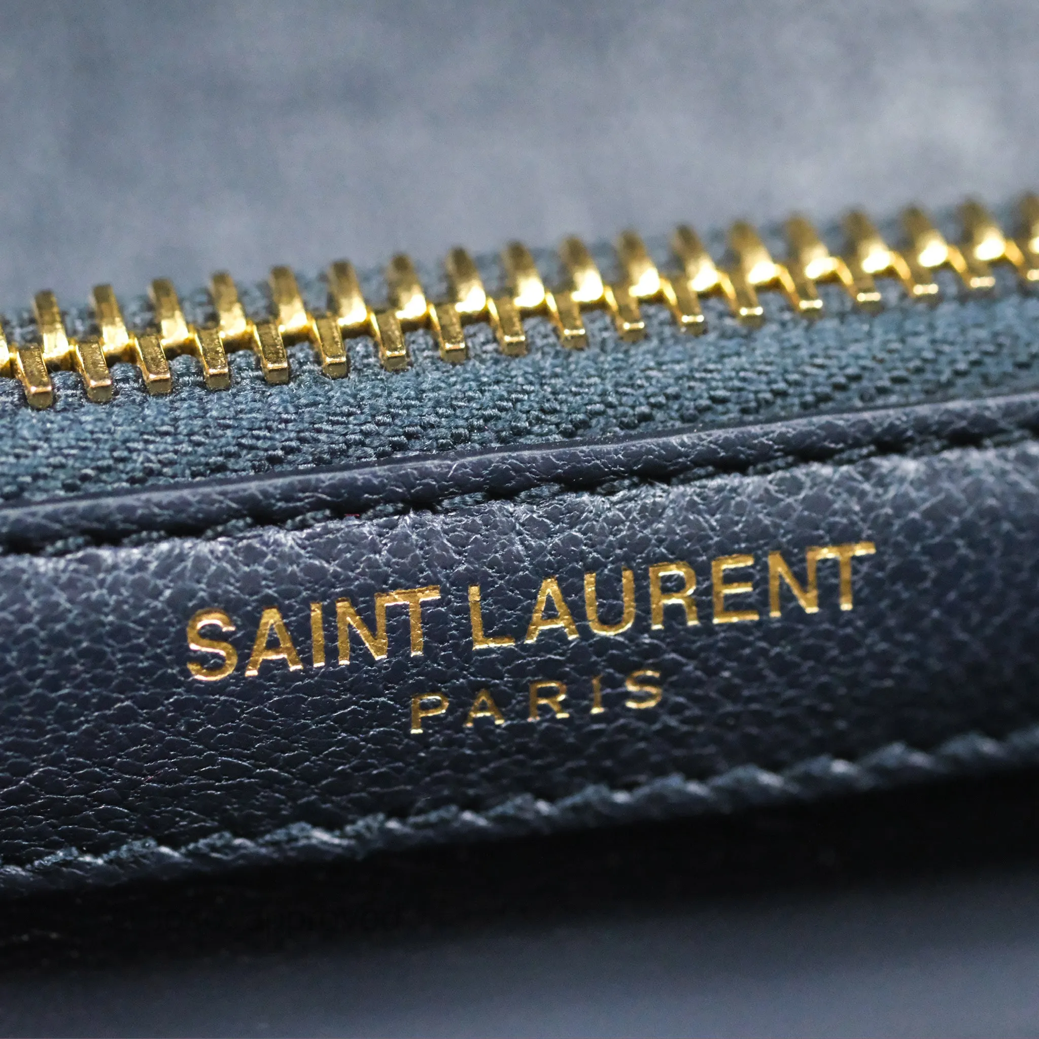 Saint Laurent Chevron Medium College Navy Chain Bag Gold Hardware