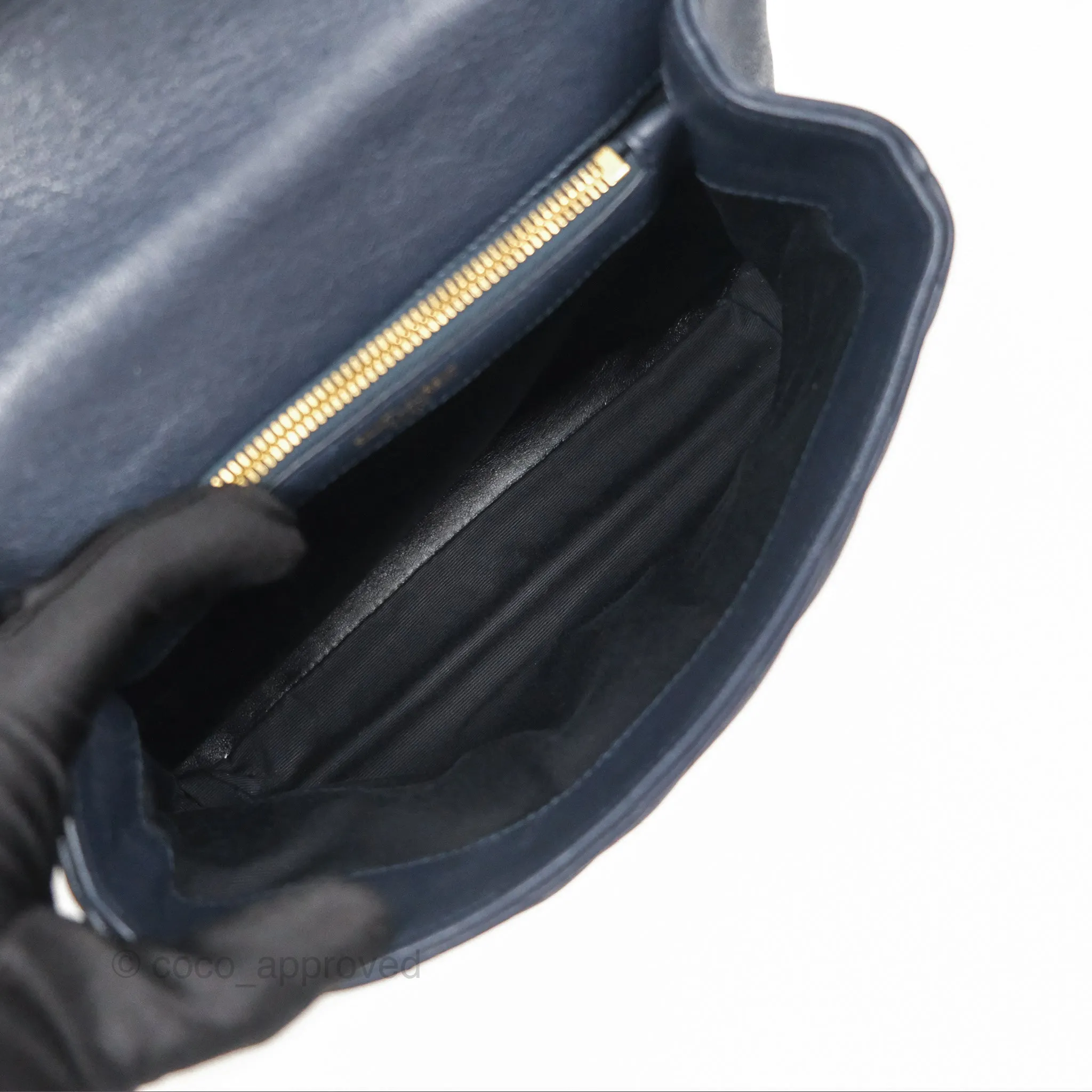 Saint Laurent Chevron Medium College Navy Chain Bag Gold Hardware