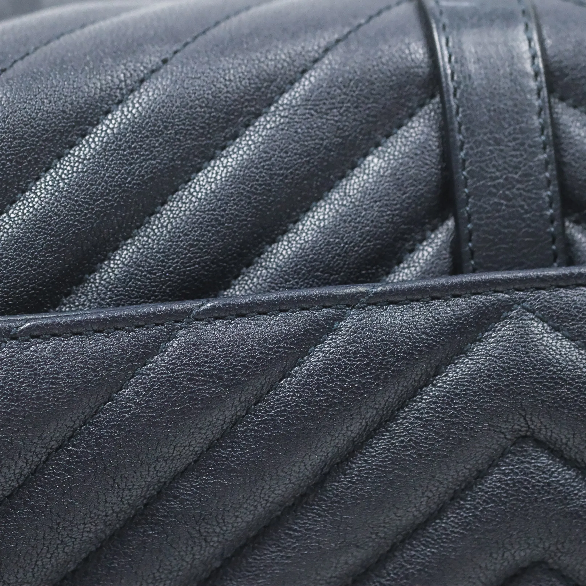 Saint Laurent Chevron Medium College Navy Chain Bag Gold Hardware