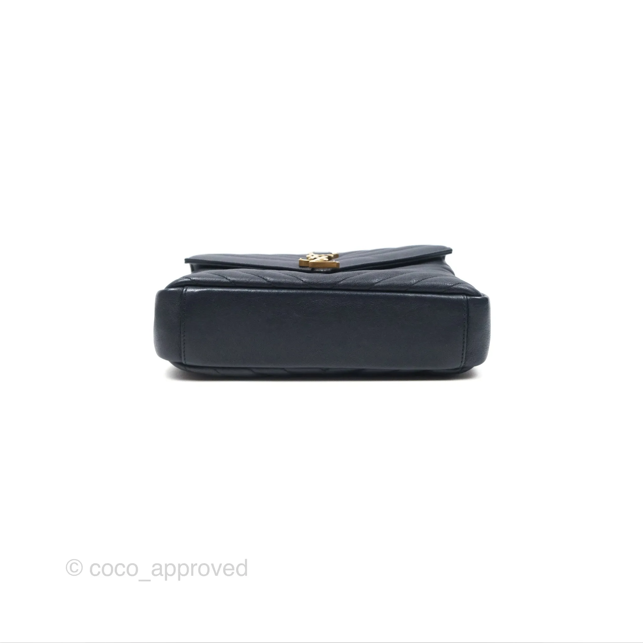 Saint Laurent Chevron Medium College Navy Chain Bag Gold Hardware