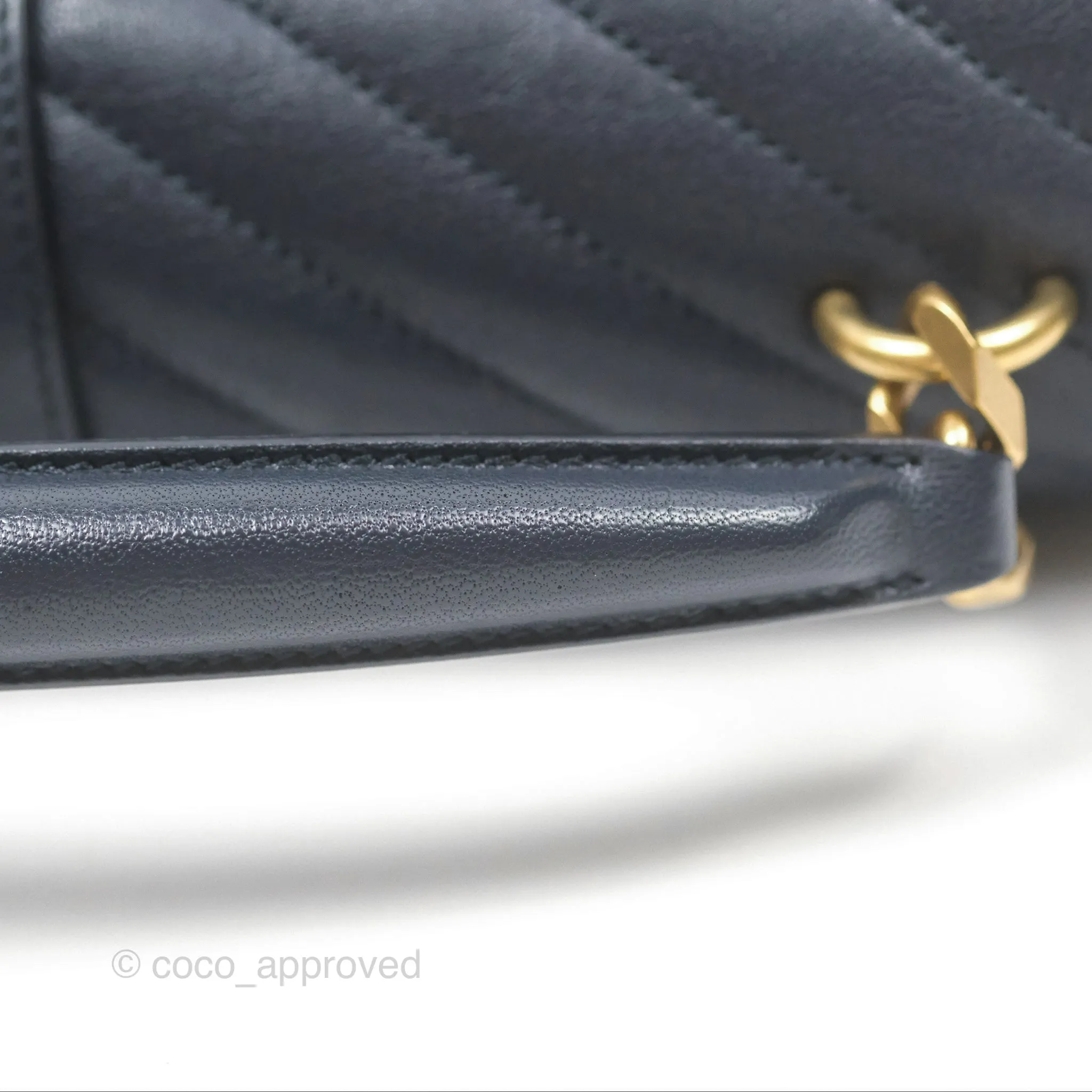 Saint Laurent Chevron Medium College Navy Chain Bag Gold Hardware