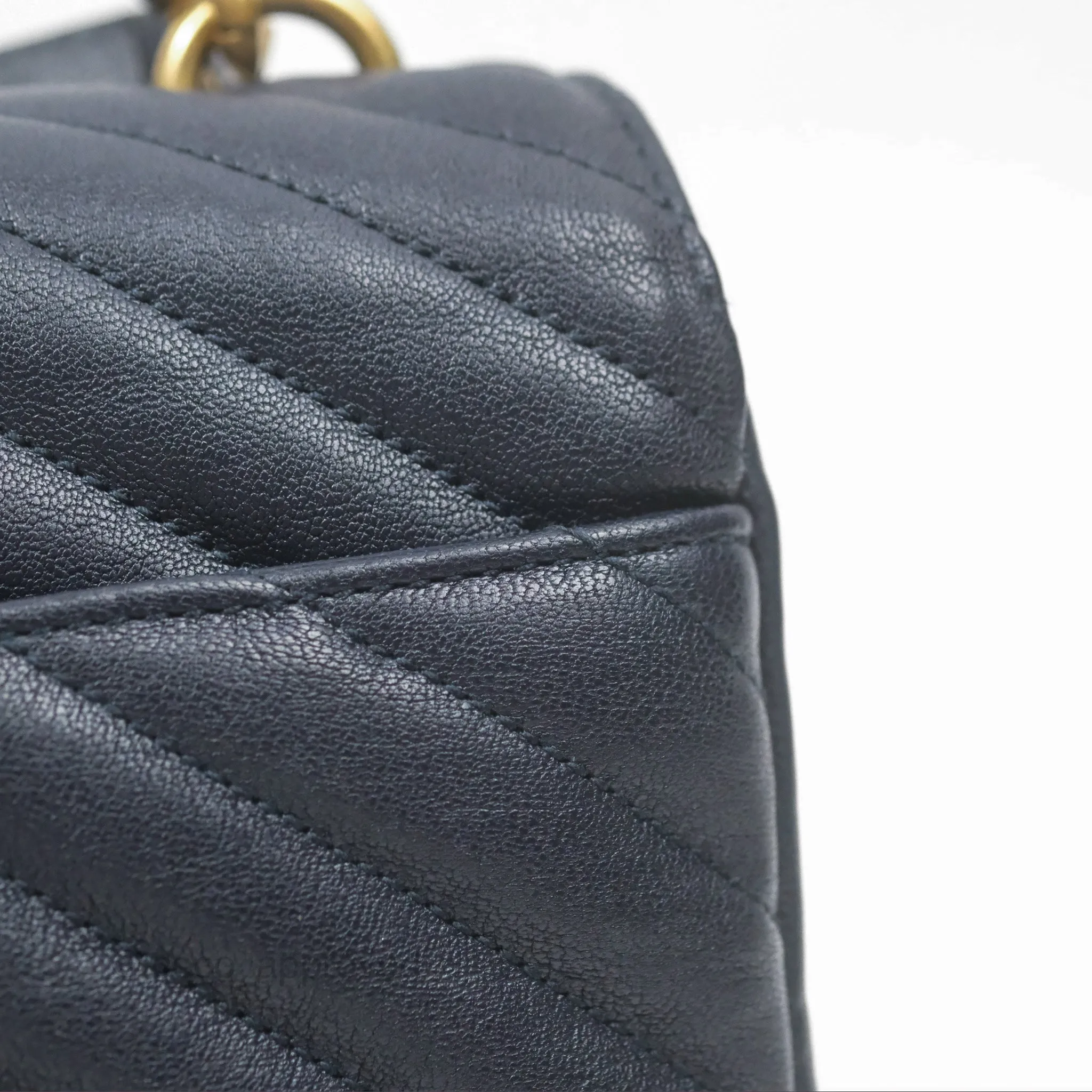 Saint Laurent Chevron Medium College Navy Chain Bag Gold Hardware