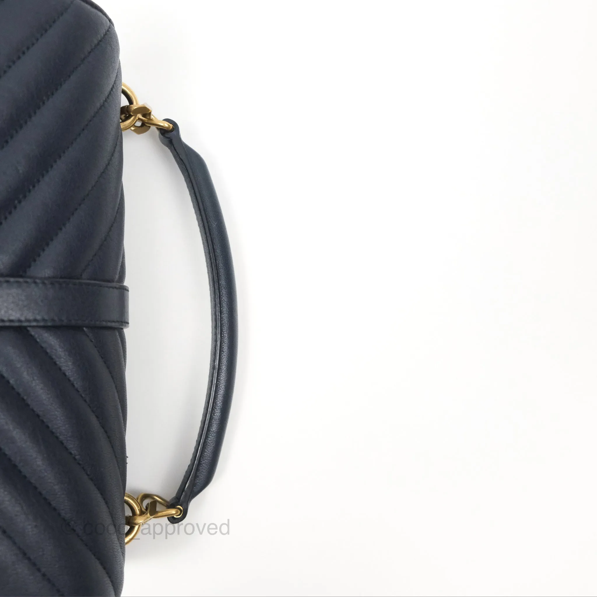 Saint Laurent Chevron Medium College Navy Chain Bag Gold Hardware