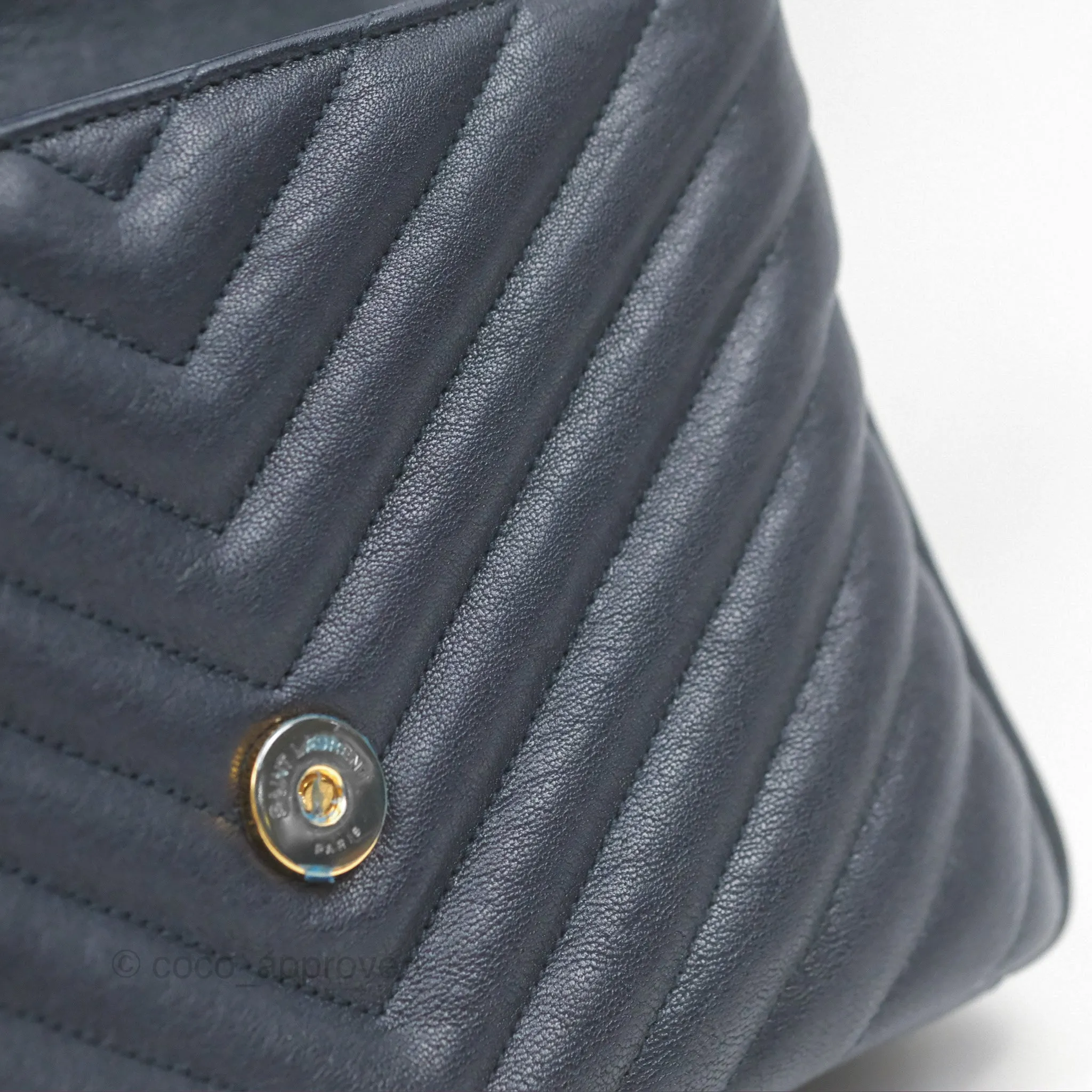 Saint Laurent Chevron Medium College Navy Chain Bag Gold Hardware