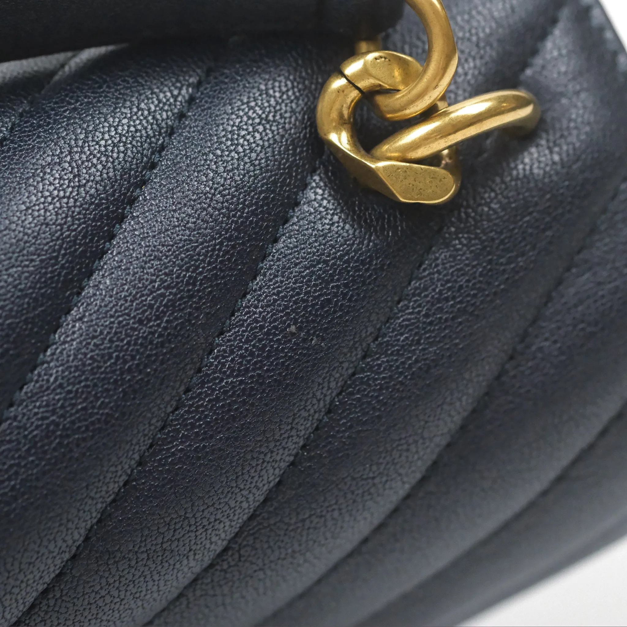 Saint Laurent Chevron Medium College Navy Chain Bag Gold Hardware