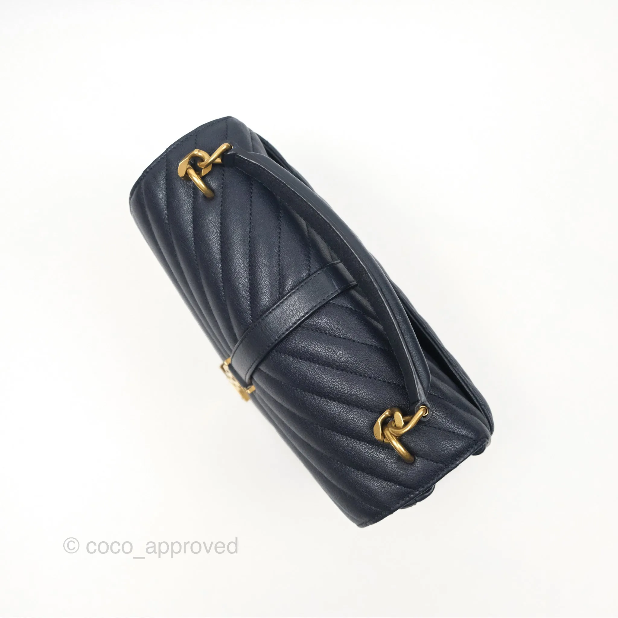 Saint Laurent Chevron Medium College Navy Chain Bag Gold Hardware