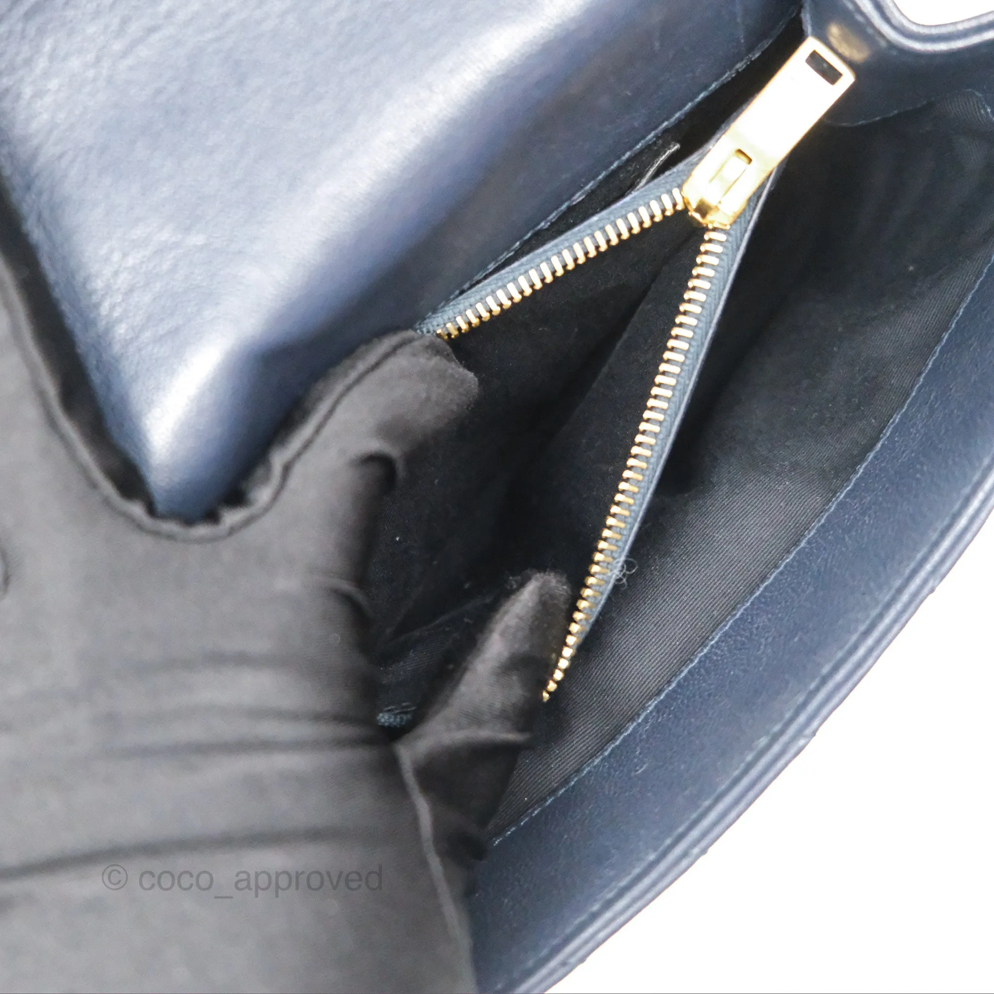 Saint Laurent Chevron Medium College Navy Chain Bag Gold Hardware