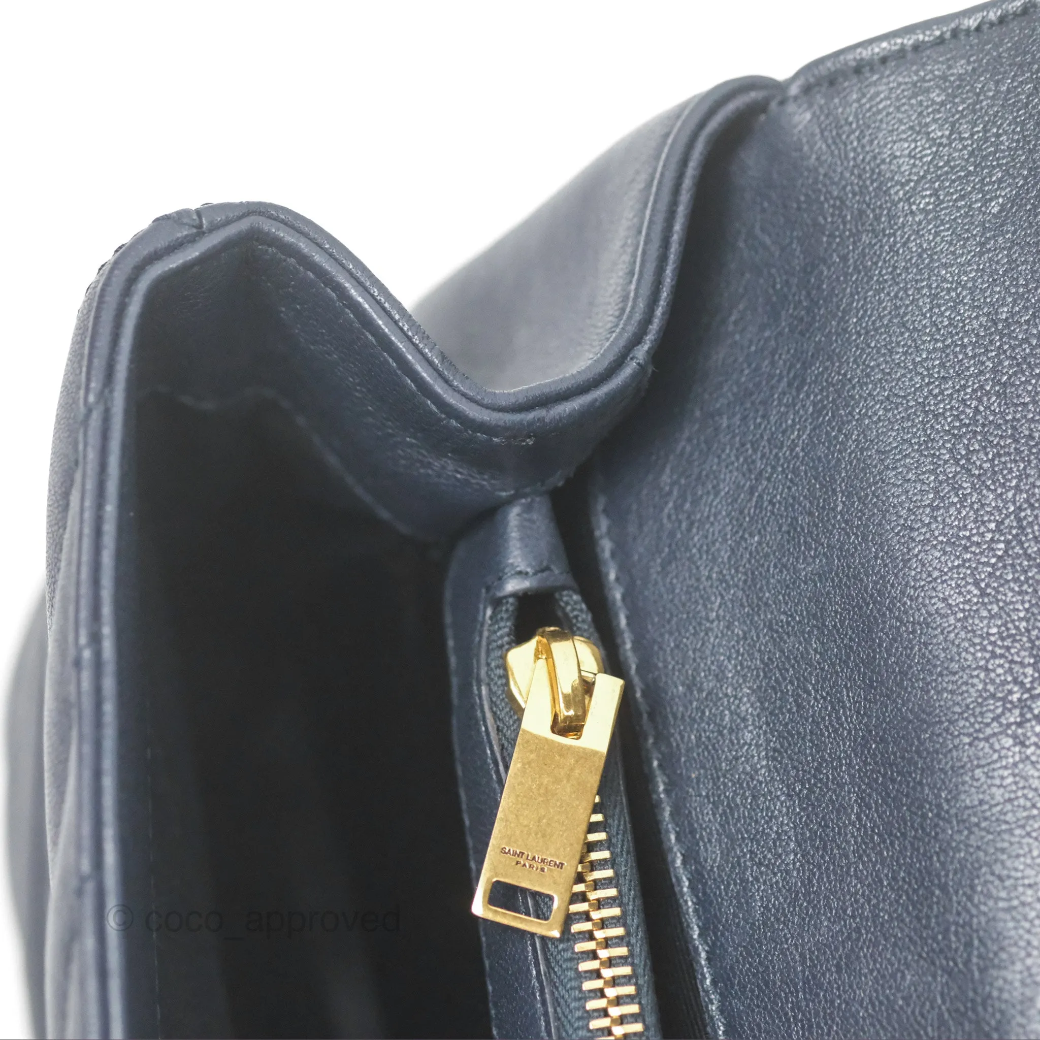 Saint Laurent Chevron Medium College Navy Chain Bag Gold Hardware