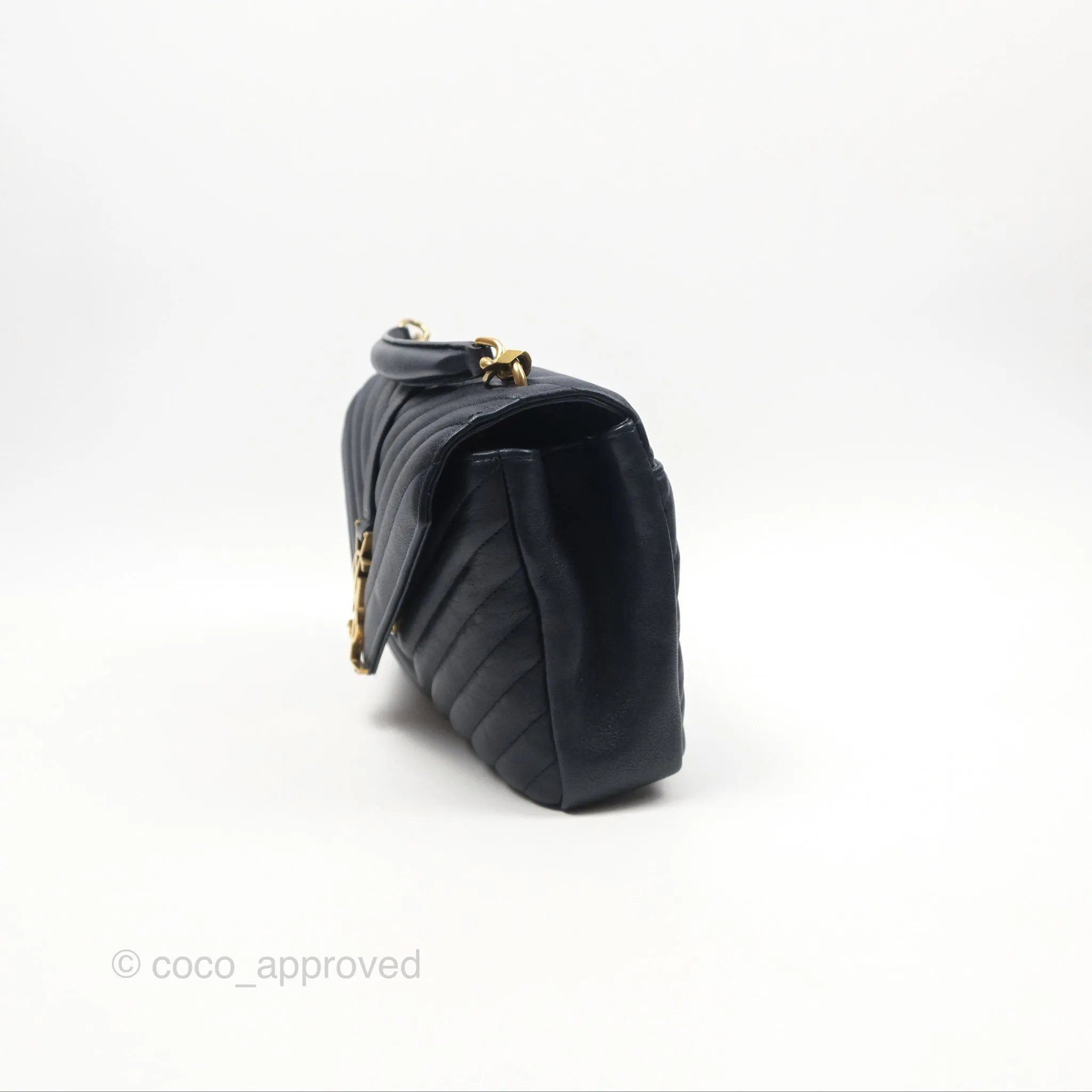 Saint Laurent Chevron Medium College Navy Chain Bag Gold Hardware
