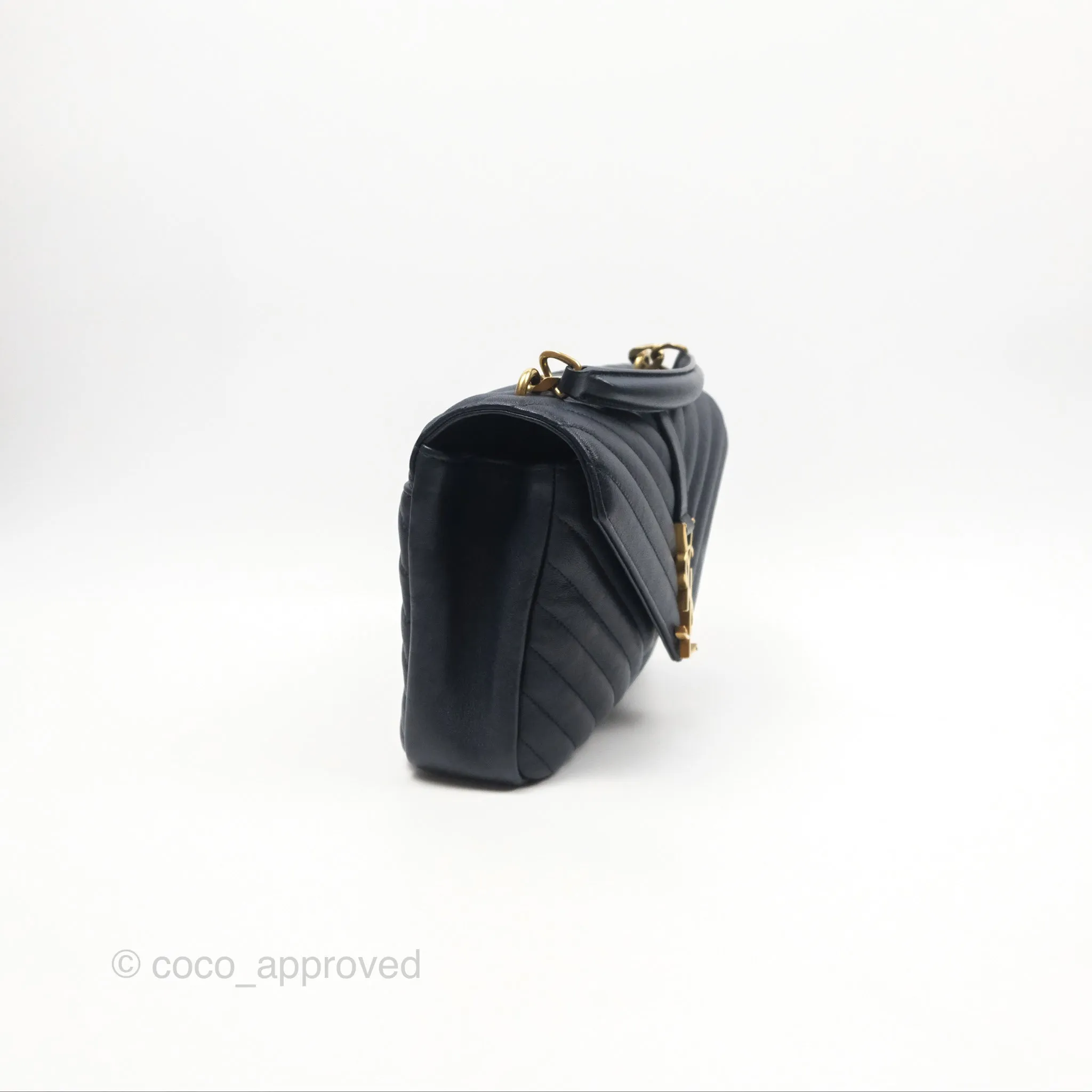 Saint Laurent Chevron Medium College Navy Chain Bag Gold Hardware