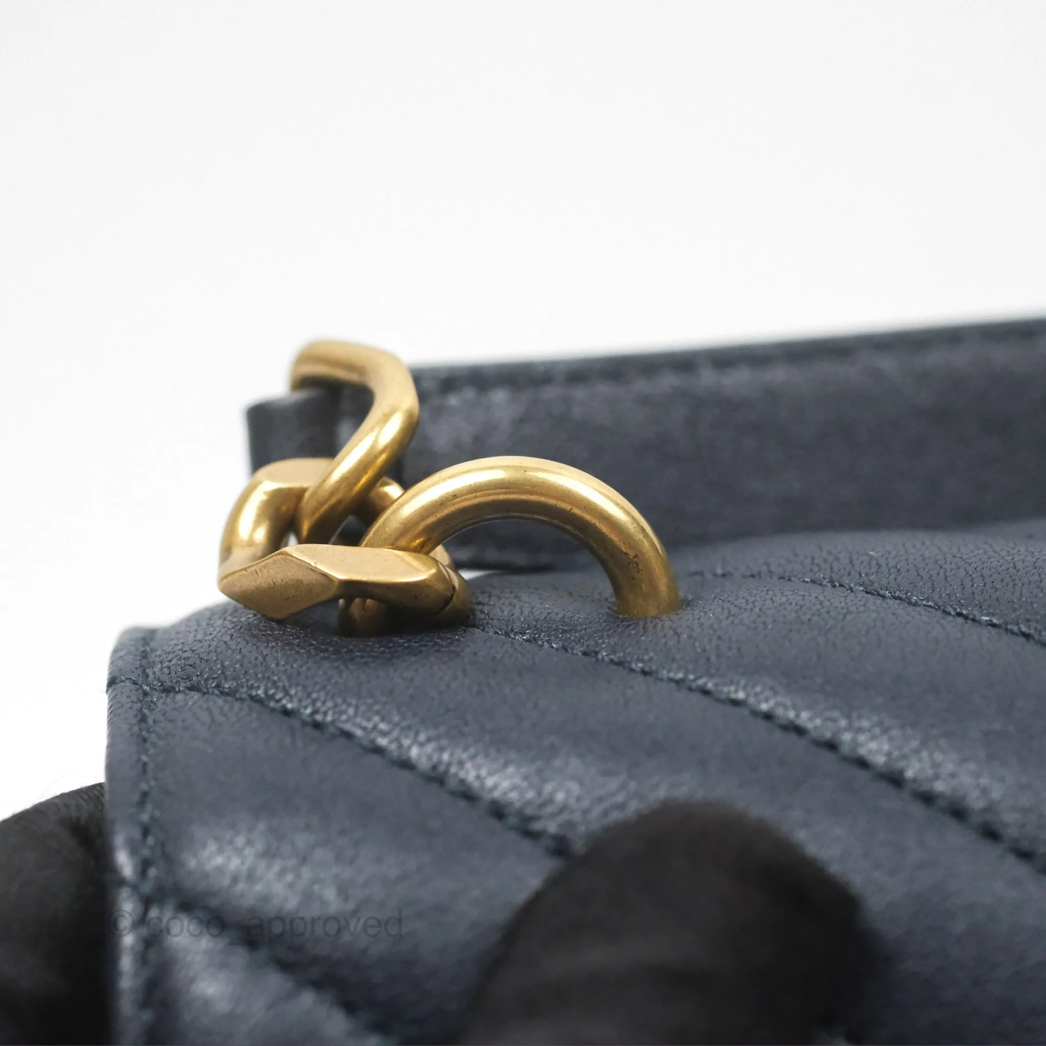 Saint Laurent Chevron Medium College Navy Chain Bag Gold Hardware