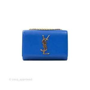 Saint Laurent Classic Kate Original Small Blue Grained Calfskin Gold Hardware