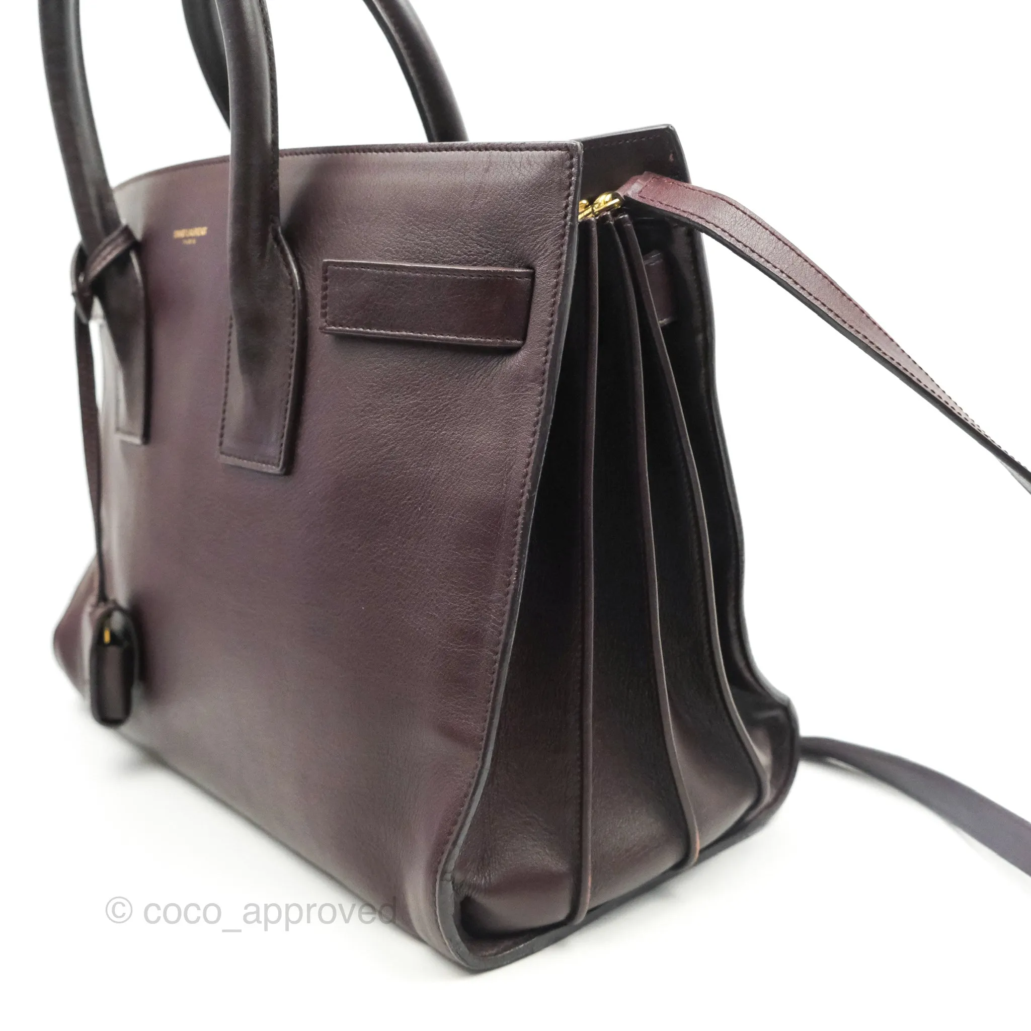 Saint Laurent Classic Sac De Jour Small Burgundy Smooth Calfskin Gold Hardware
