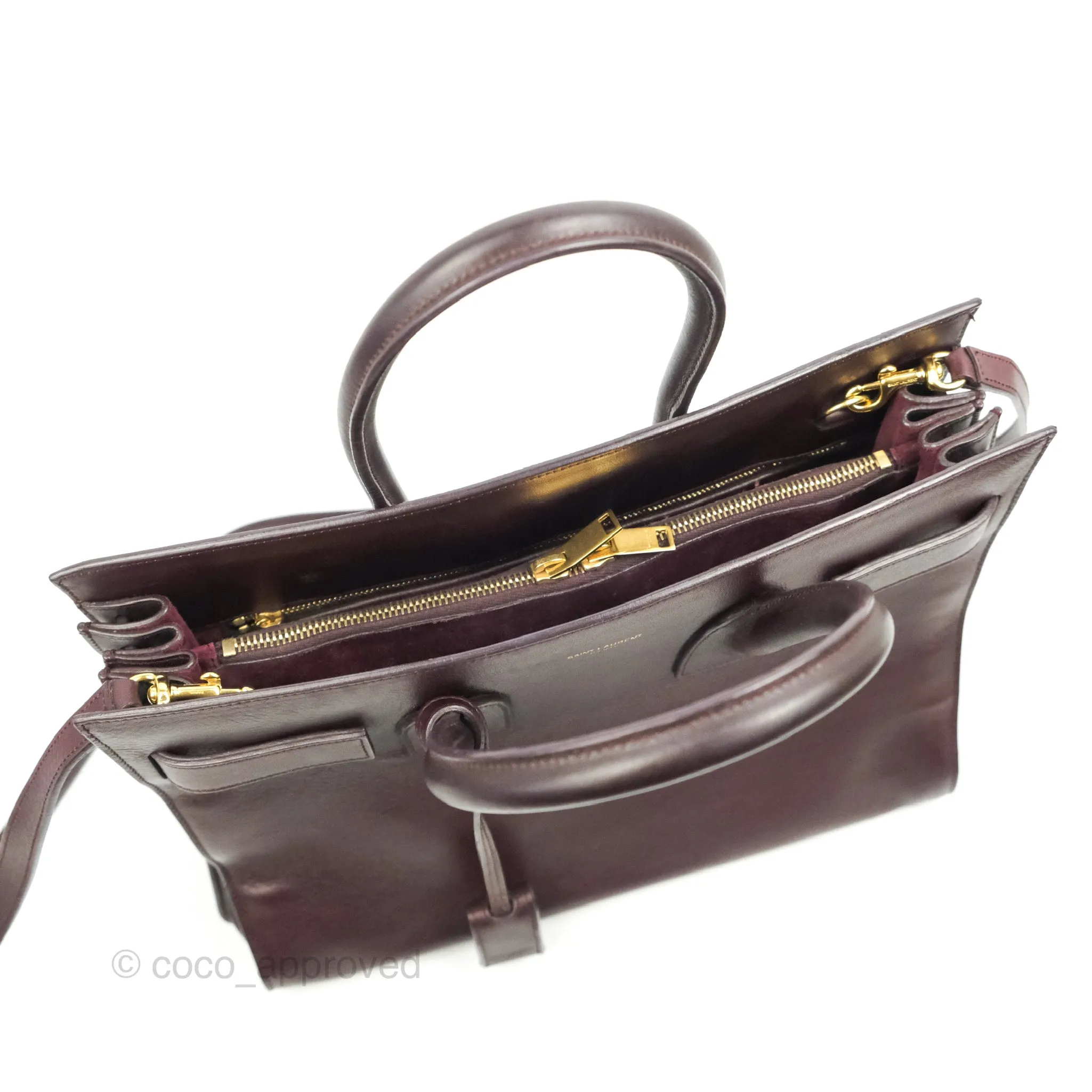 Saint Laurent Classic Sac De Jour Small Burgundy Smooth Calfskin Gold Hardware