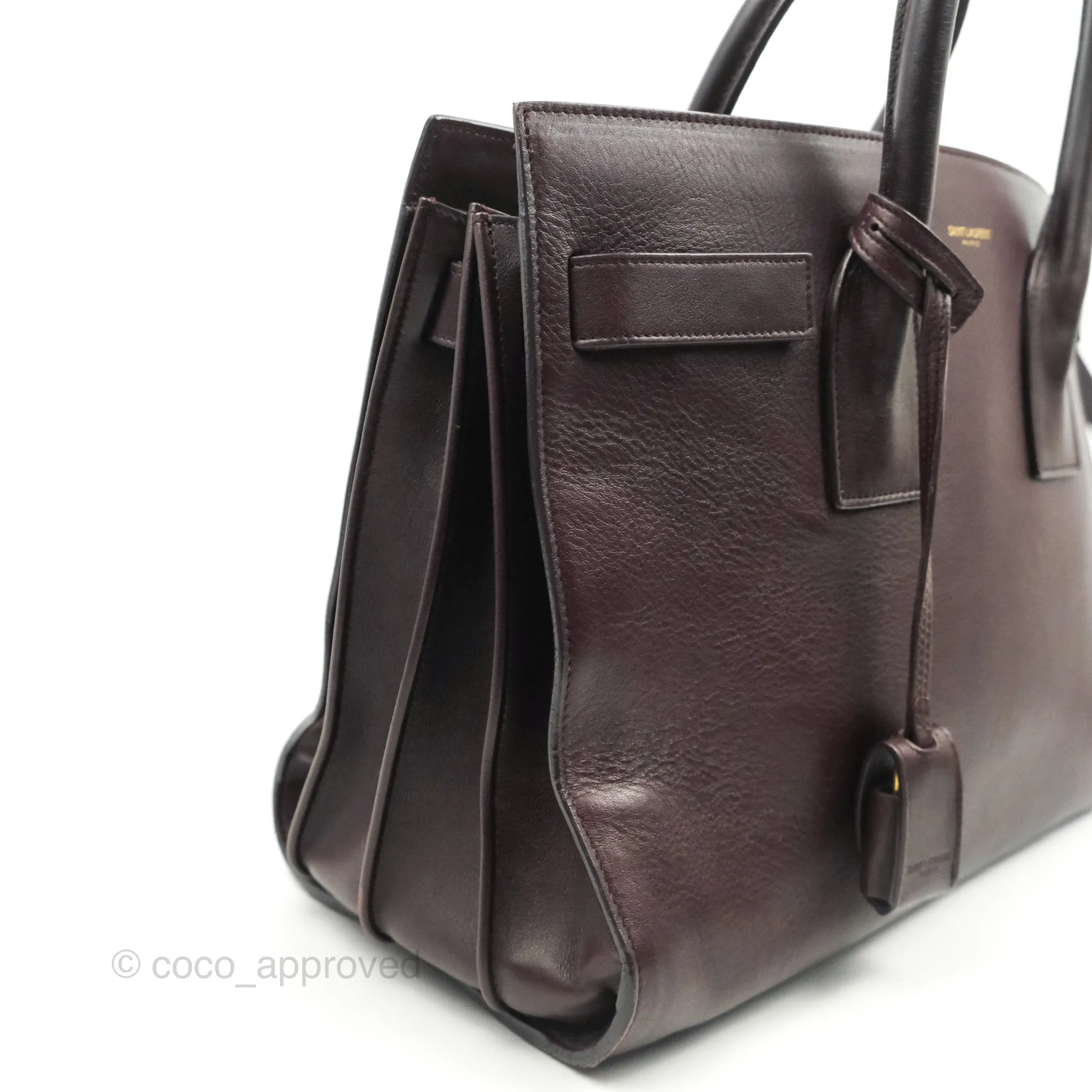 Saint Laurent Classic Sac De Jour Small Burgundy Smooth Calfskin Gold Hardware