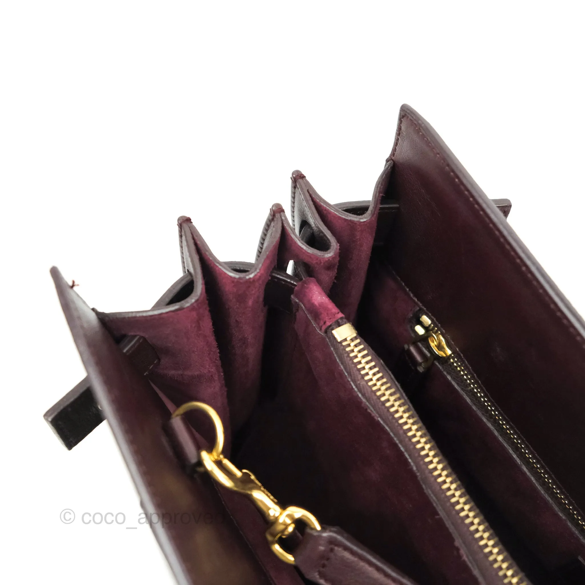 Saint Laurent Classic Sac De Jour Small Burgundy Smooth Calfskin Gold Hardware