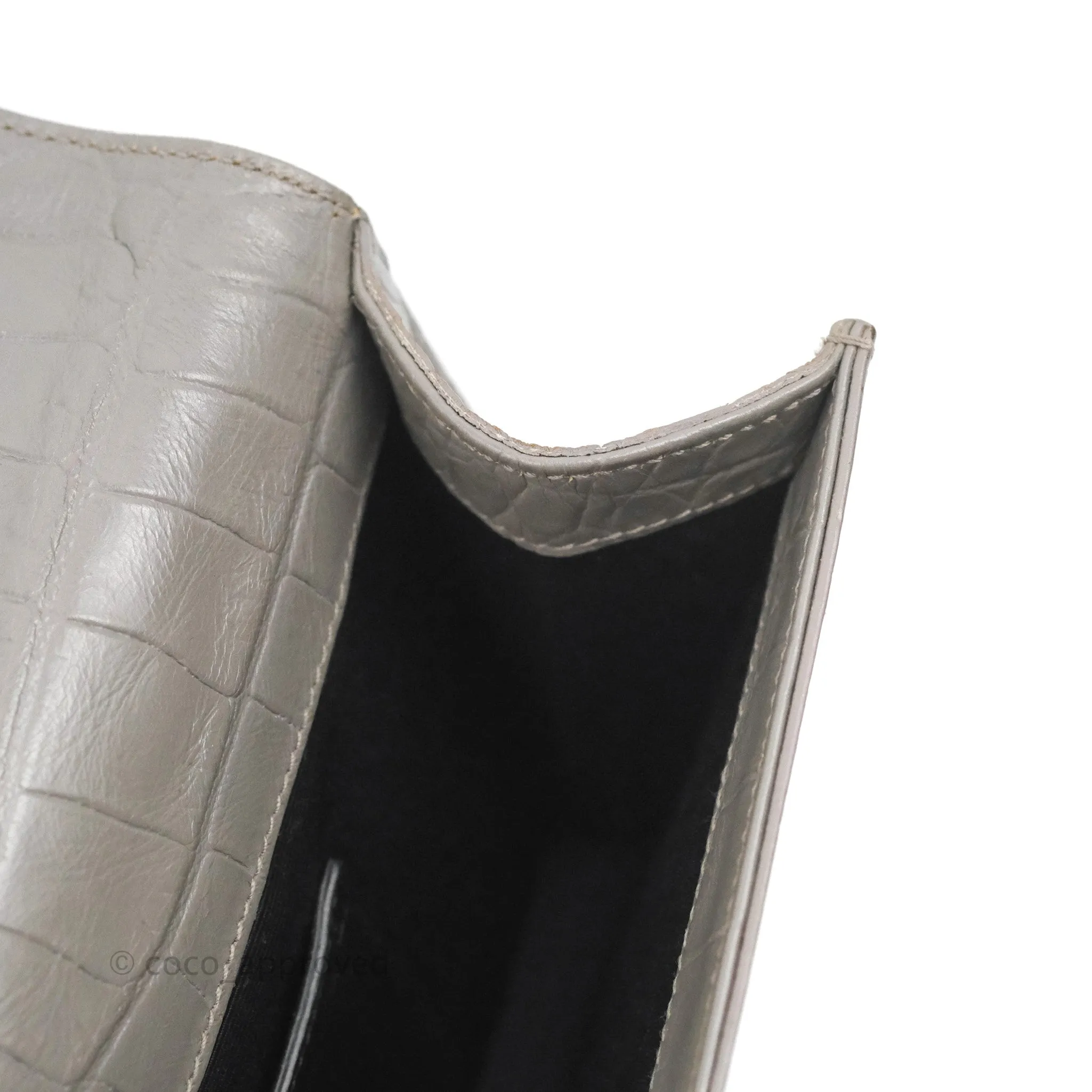 Saint Laurent Clutch Bag Grey Croc-Embossed Silver Hardware