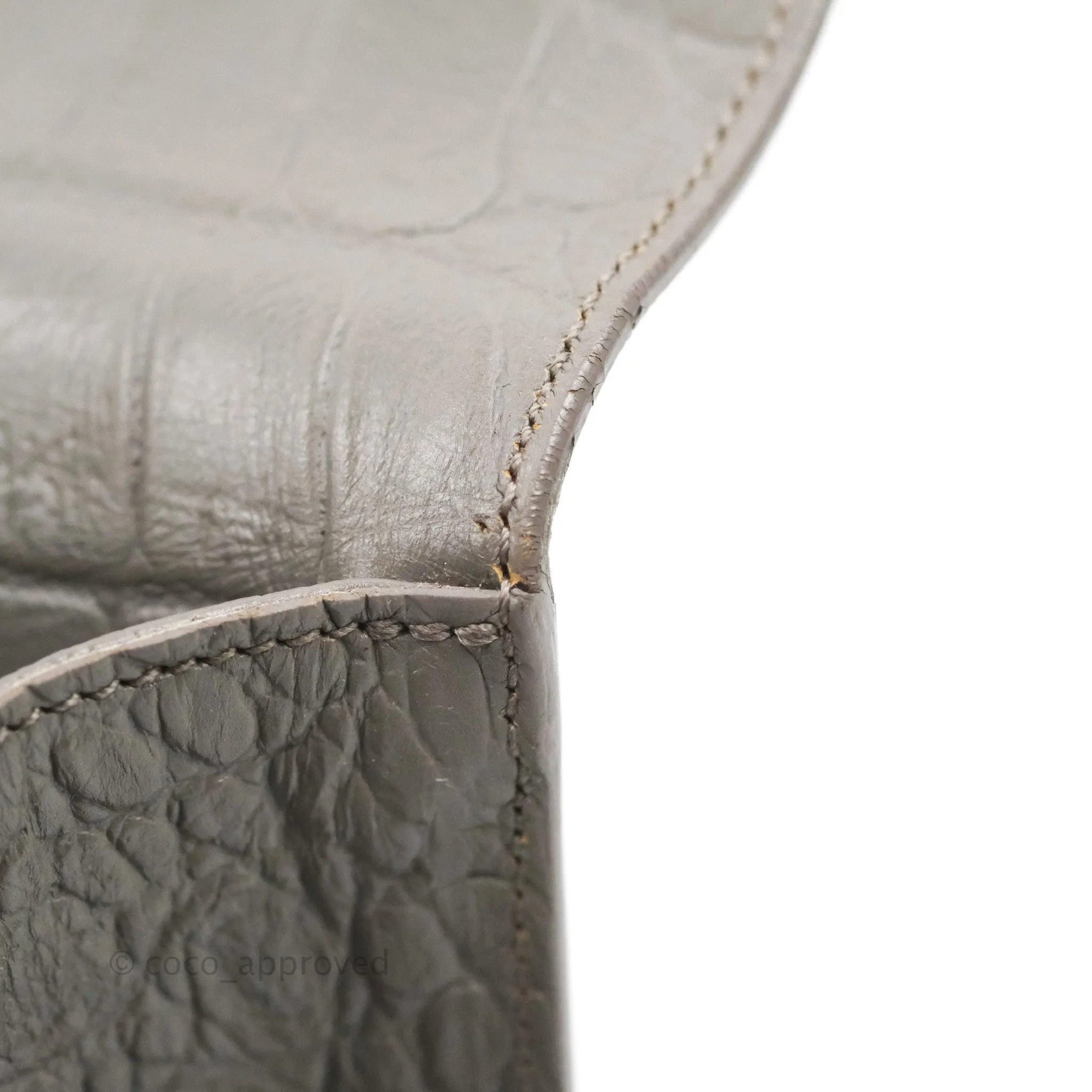 Saint Laurent Clutch Bag Grey Croc-Embossed Silver Hardware