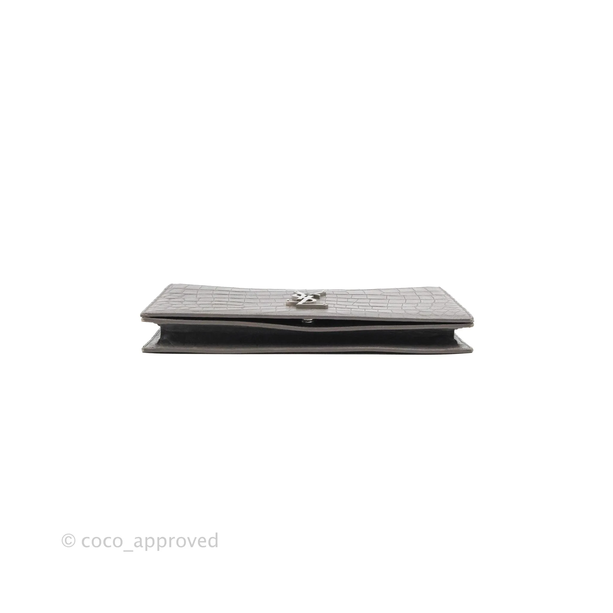 Saint Laurent Clutch Bag Grey Croc-Embossed Silver Hardware