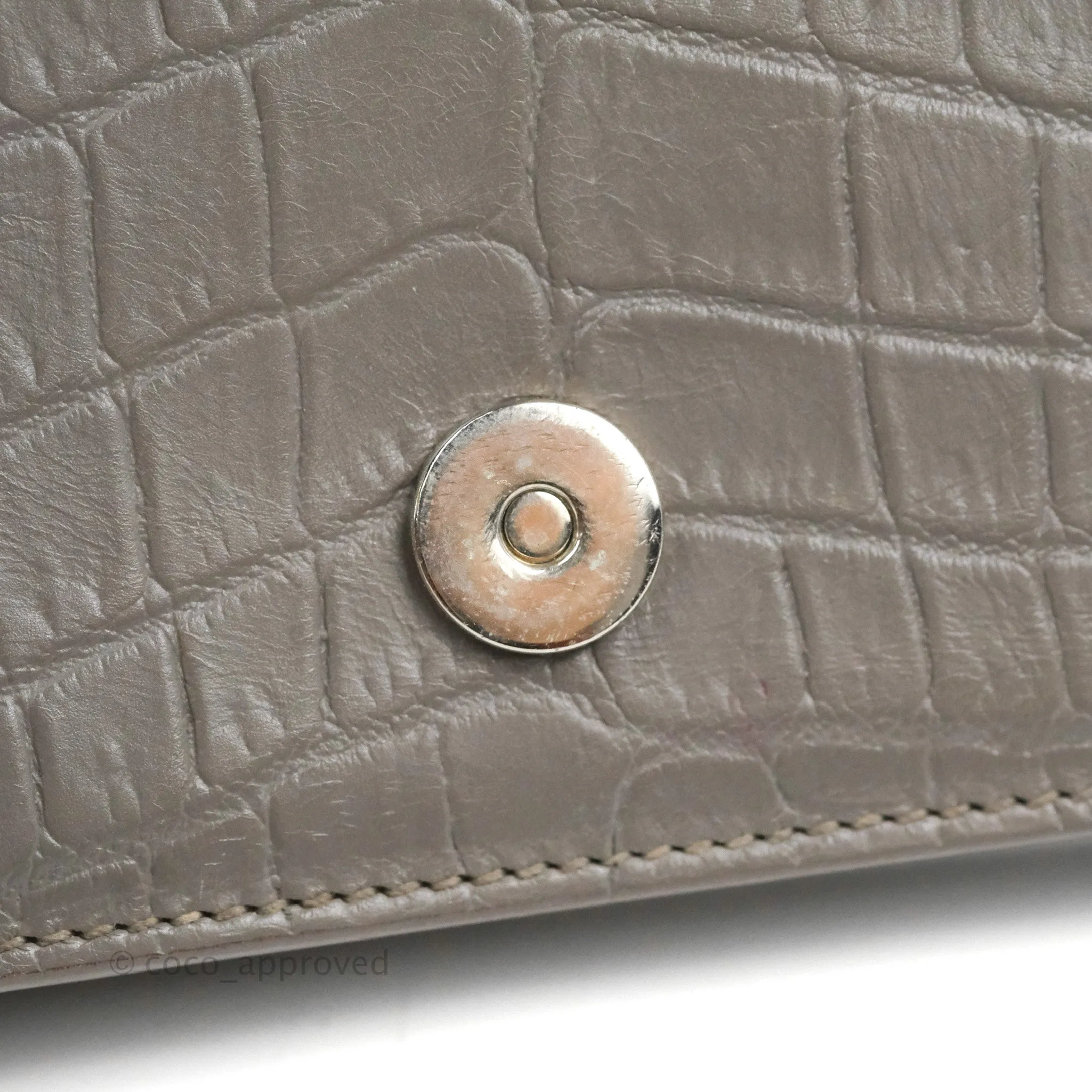 Saint Laurent Clutch Bag Grey Croc-Embossed Silver Hardware