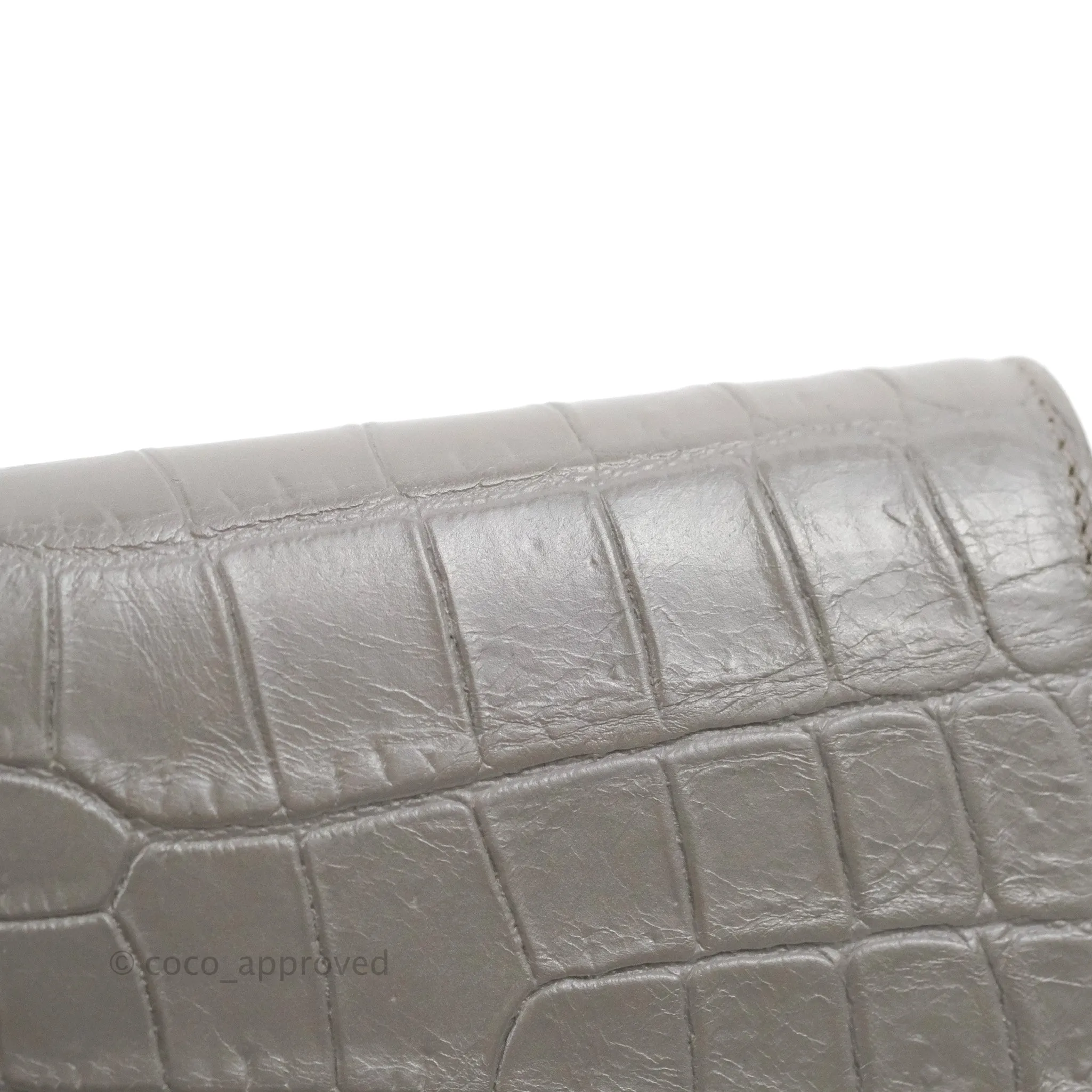 Saint Laurent Clutch Bag Grey Croc-Embossed Silver Hardware