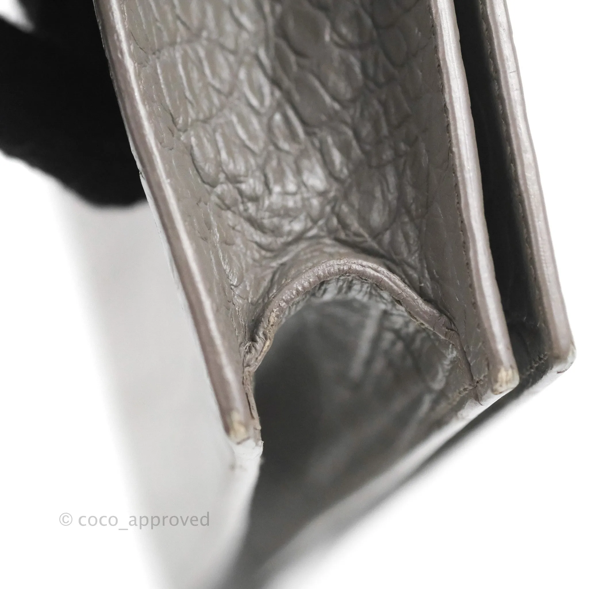 Saint Laurent Clutch Bag Grey Croc-Embossed Silver Hardware