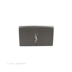 Saint Laurent Clutch Bag Grey Croc-Embossed Silver Hardware