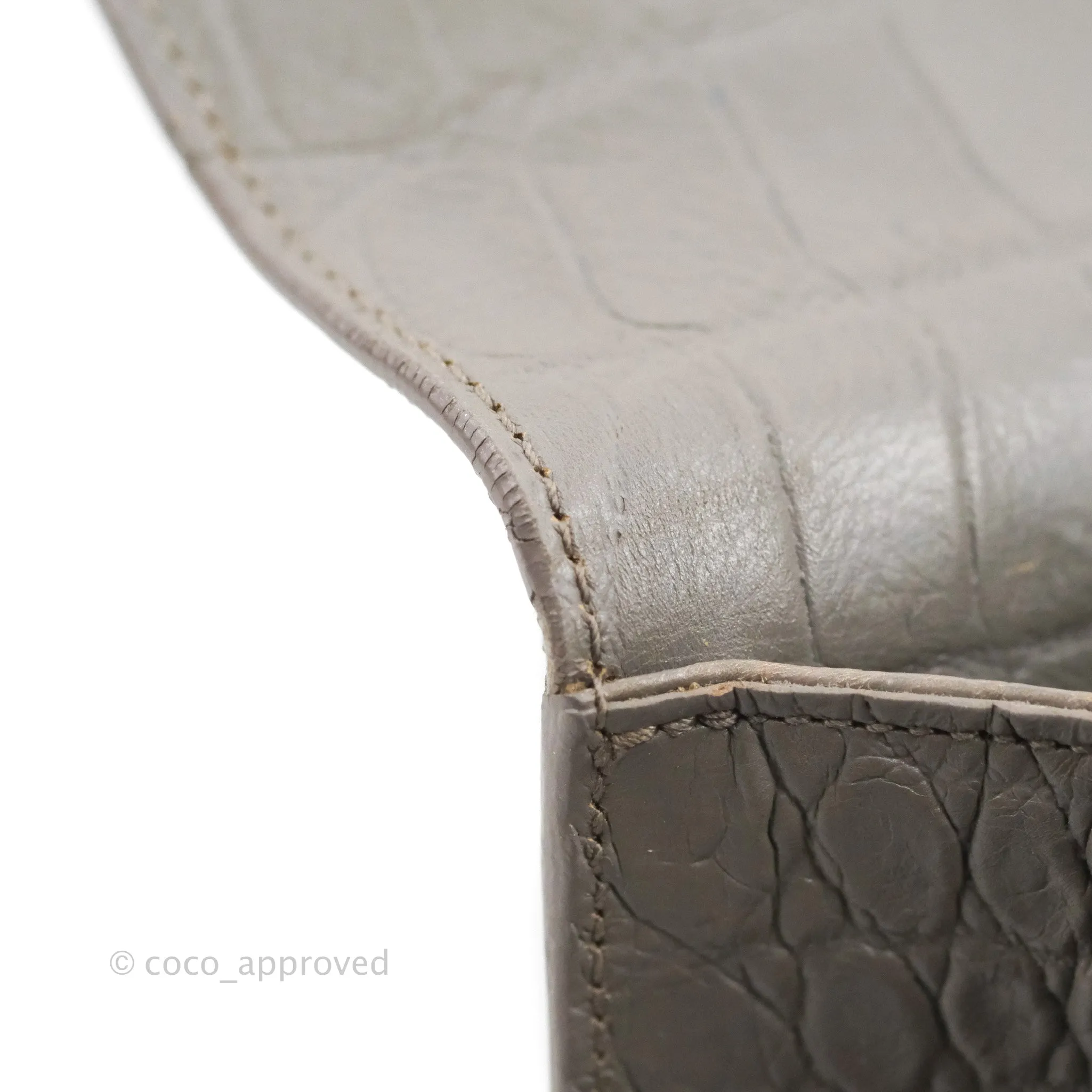 Saint Laurent Clutch Bag Grey Croc-Embossed Silver Hardware