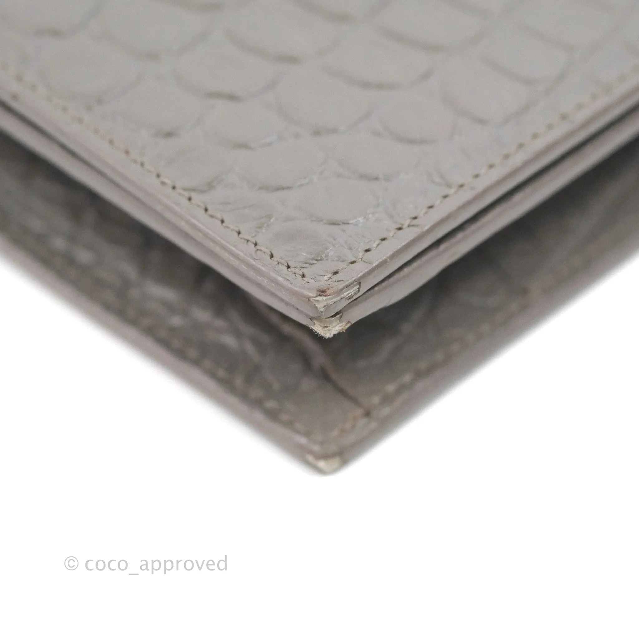 Saint Laurent Clutch Bag Grey Croc-Embossed Silver Hardware