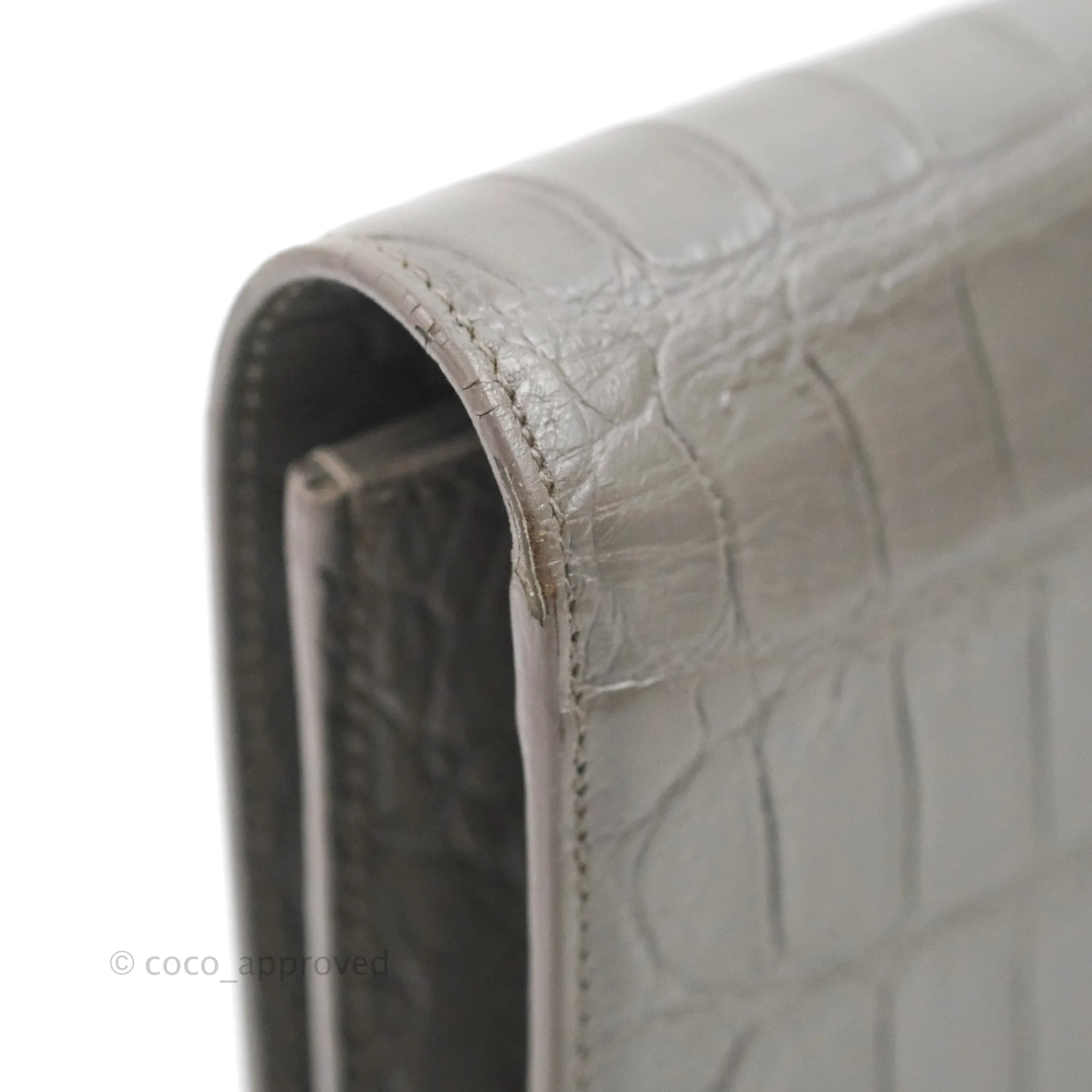 Saint Laurent Clutch Bag Grey Croc-Embossed Silver Hardware