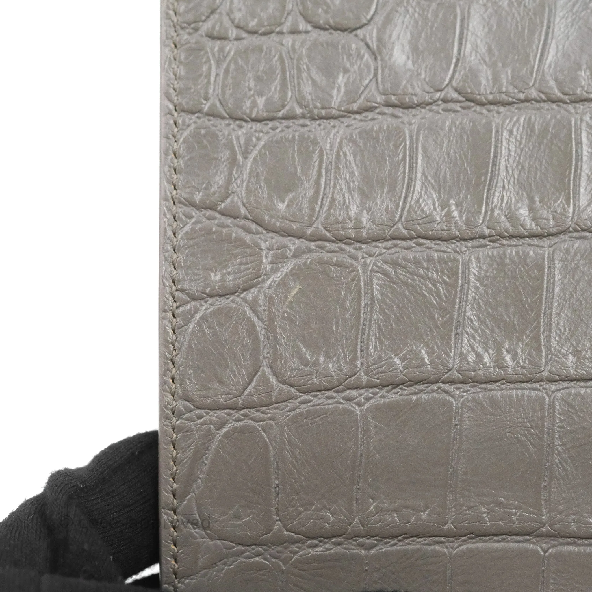 Saint Laurent Clutch Bag Grey Croc-Embossed Silver Hardware